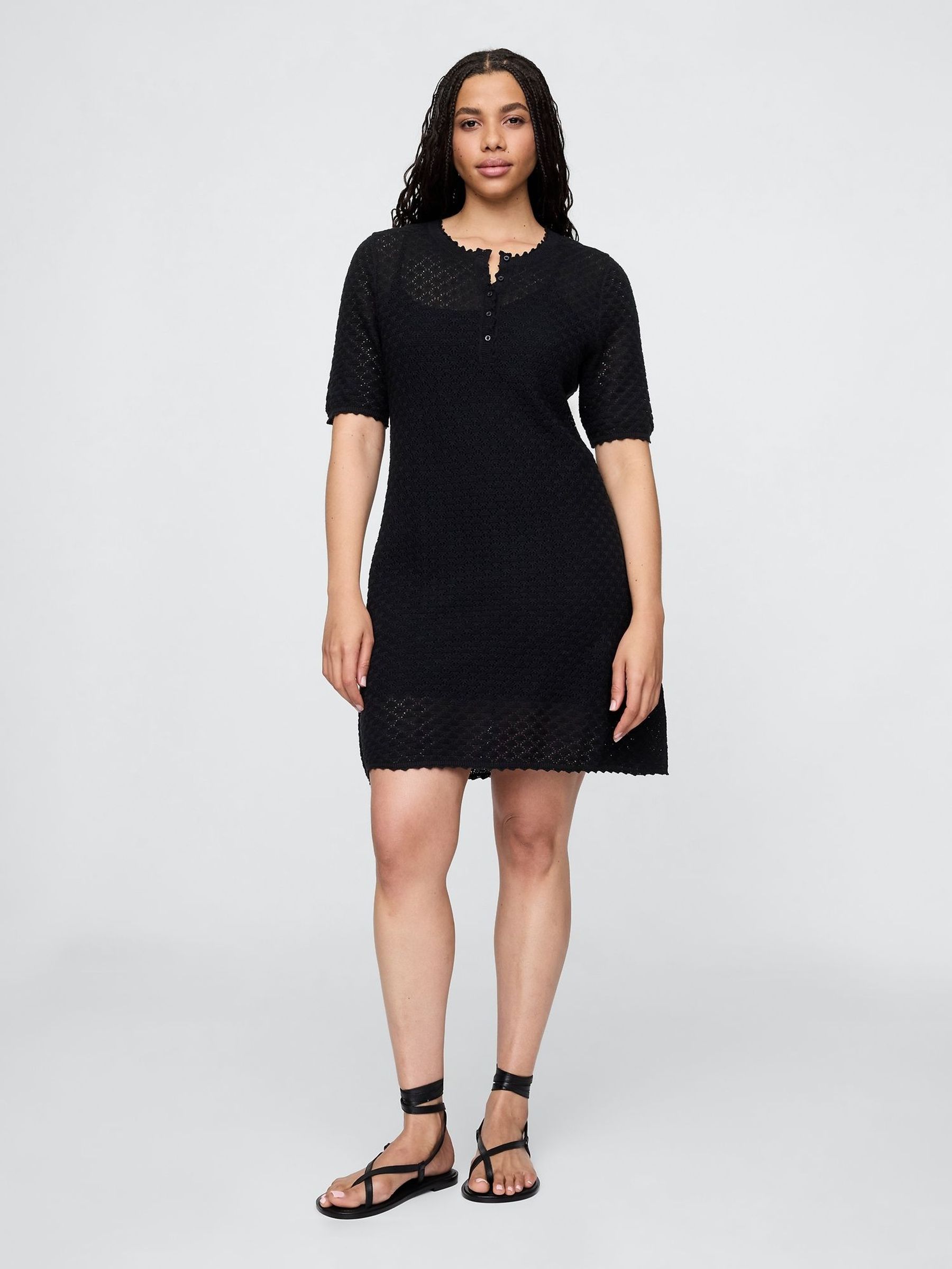 Black Linen-Blend Pointelle Mini Dress (F41829) | £70