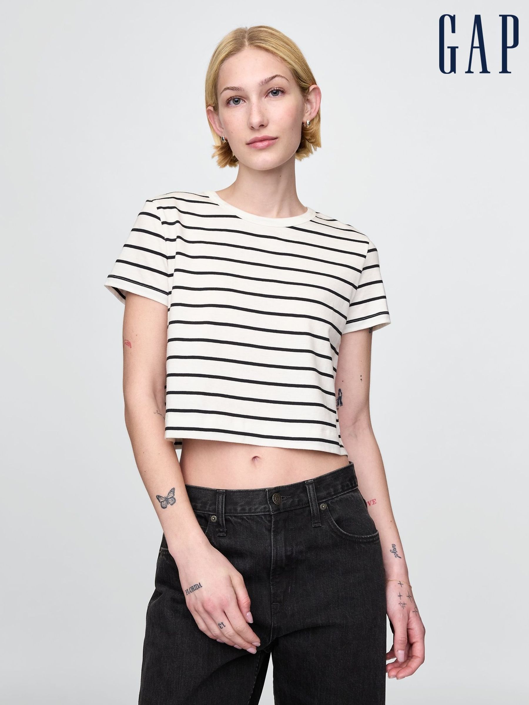 White & Black Organic Cotton VintageSoft Cropped T-Shirt (F41831) | £18