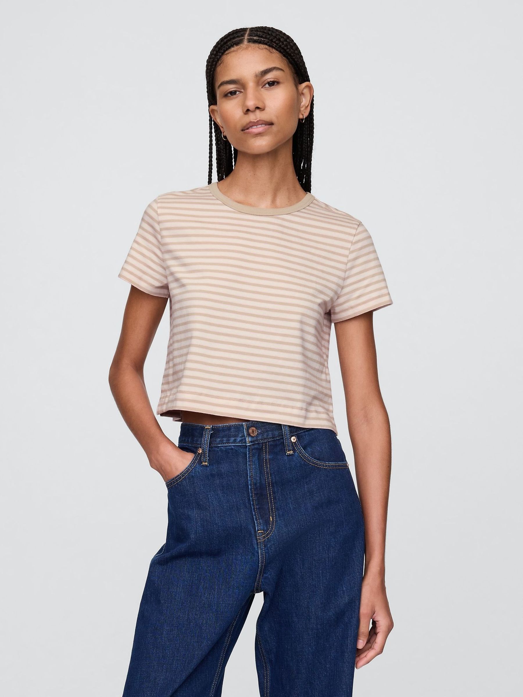 Beige Organic Cotton VintageSoft Cropped T-Shirt (F41833) | £18