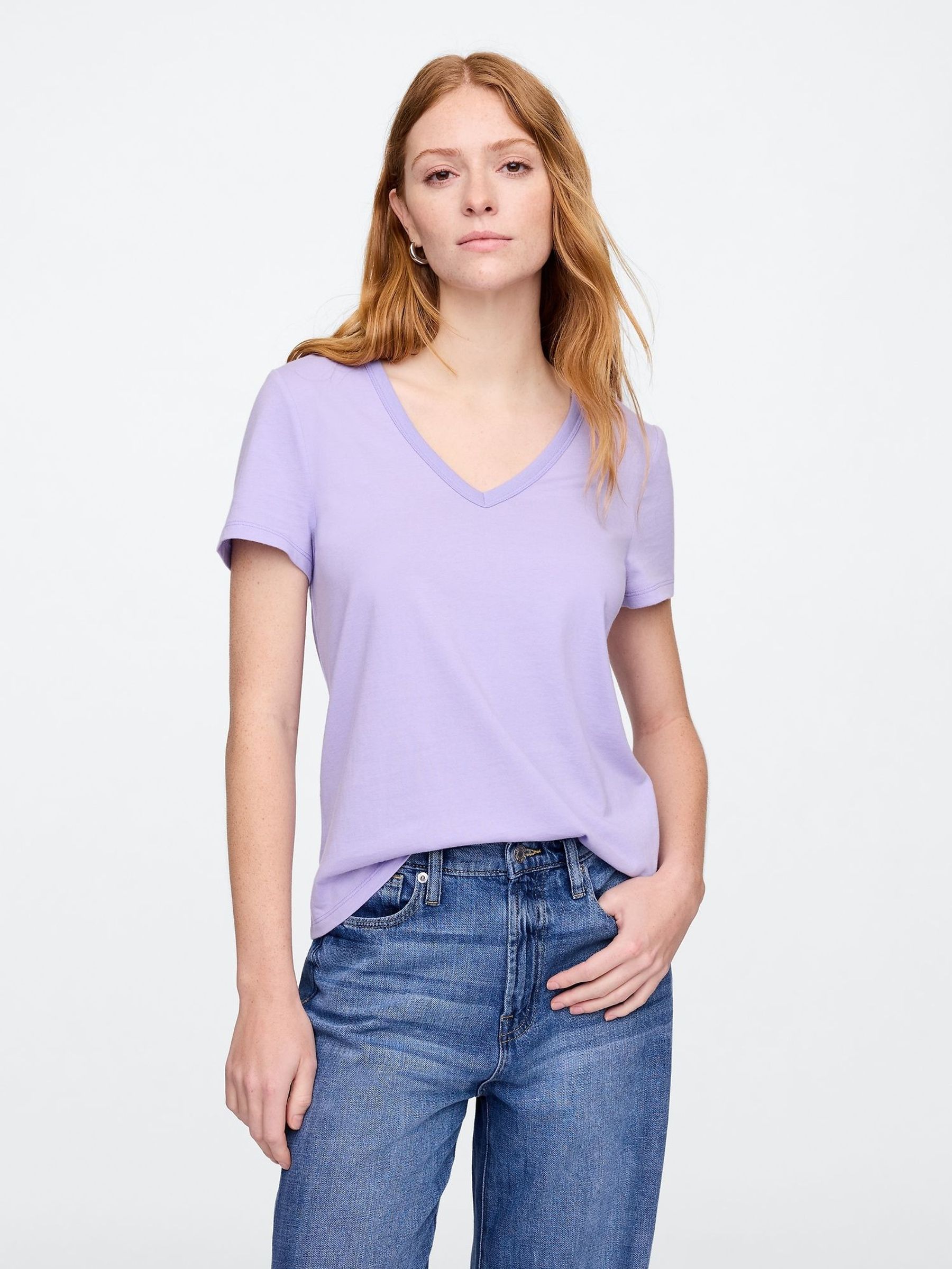 Lilac Purple V-Neck Favourite Cotton Short Sleeve T-Shirt (F41834) | £12