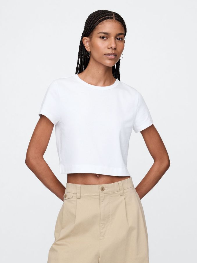White Vintage 100% Organic Cotton Shrunken Cropped T-Shirt (F41837) | £15