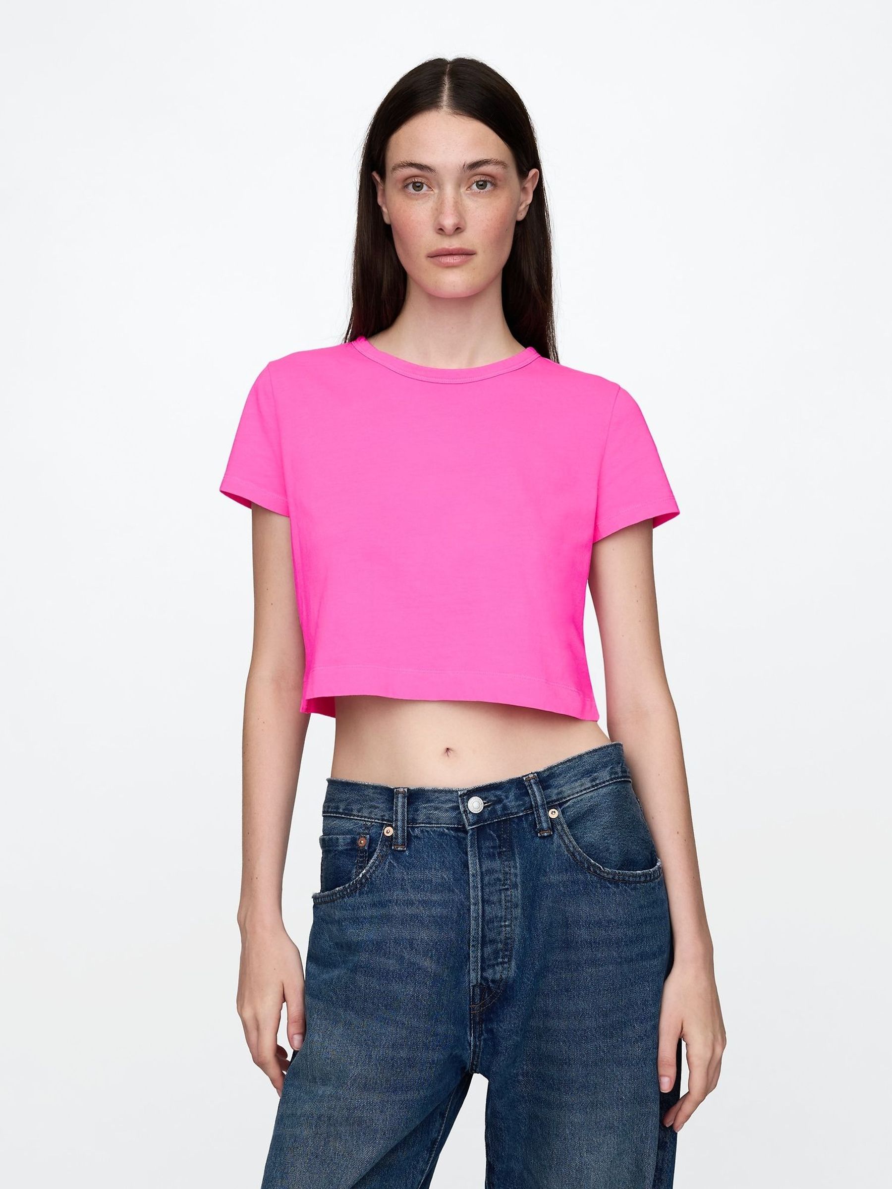 Pink Vintage 100% Organic Cotton Shrunken Cropped T-Shirt (F41838) | £15