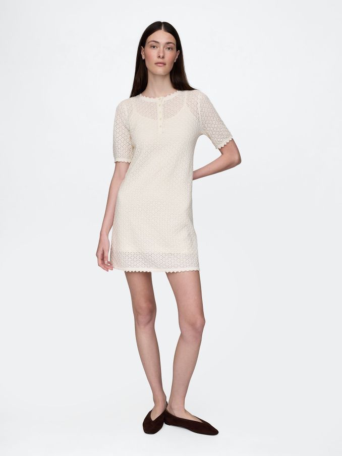 Beige Linen-Blend Pointelle Mini Dress (F41843) | £70