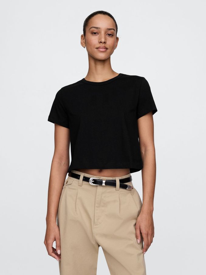Black Vintage 100% Organic Cotton Shrunken Cropped T-Shirt (F41855) | £15