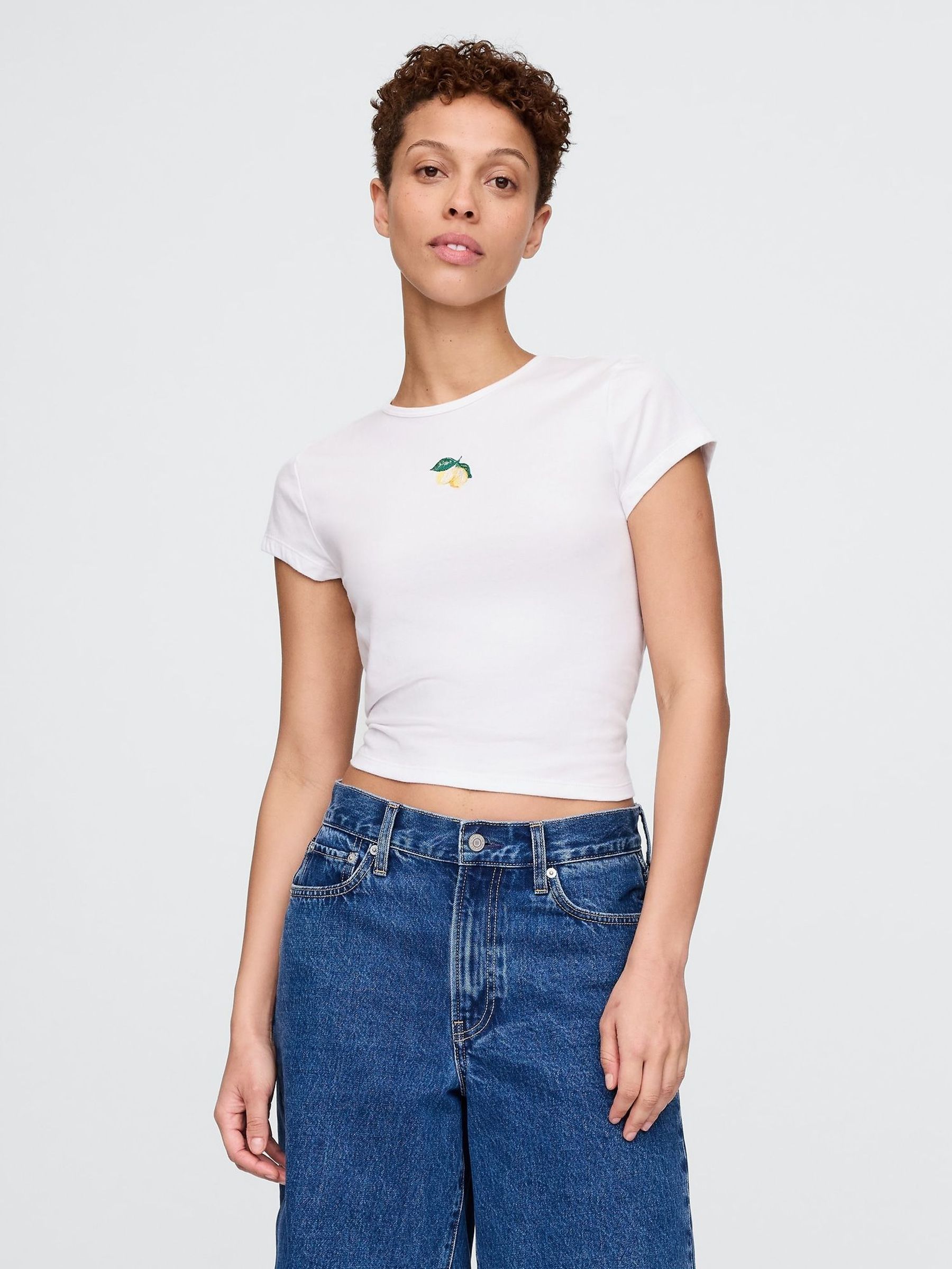 White Lemon Cropped Graphic T-Shirt (F42002) | £16
