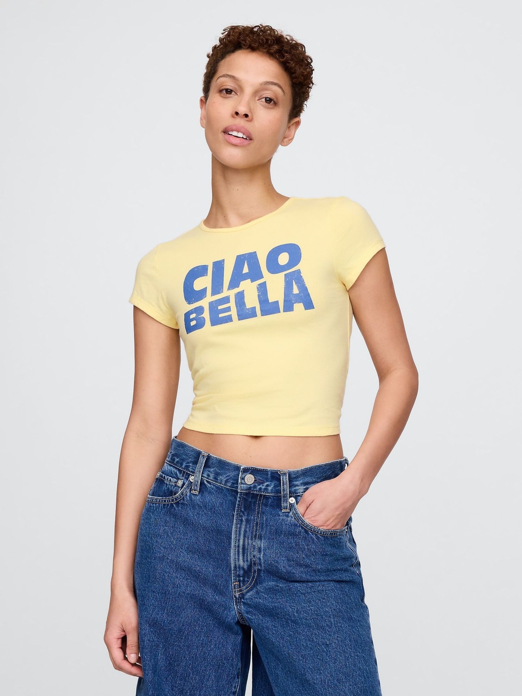 Yellow Cropped Graphic T-Shirt (F42007) | £16