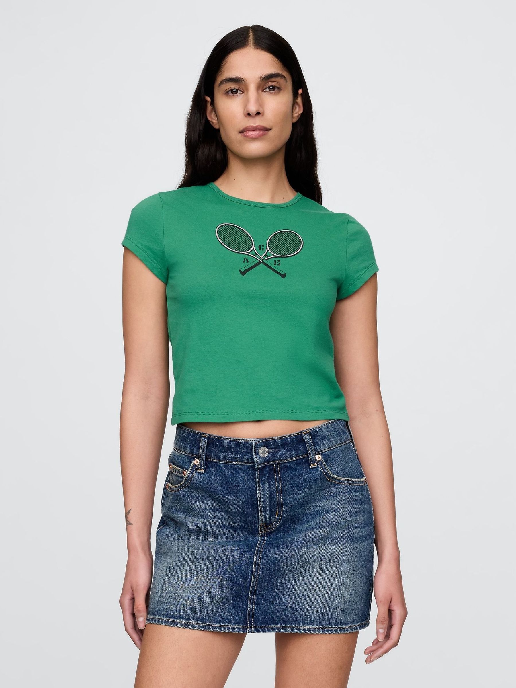 Green Cropped Graphic T-Shirt (F42010) | £16