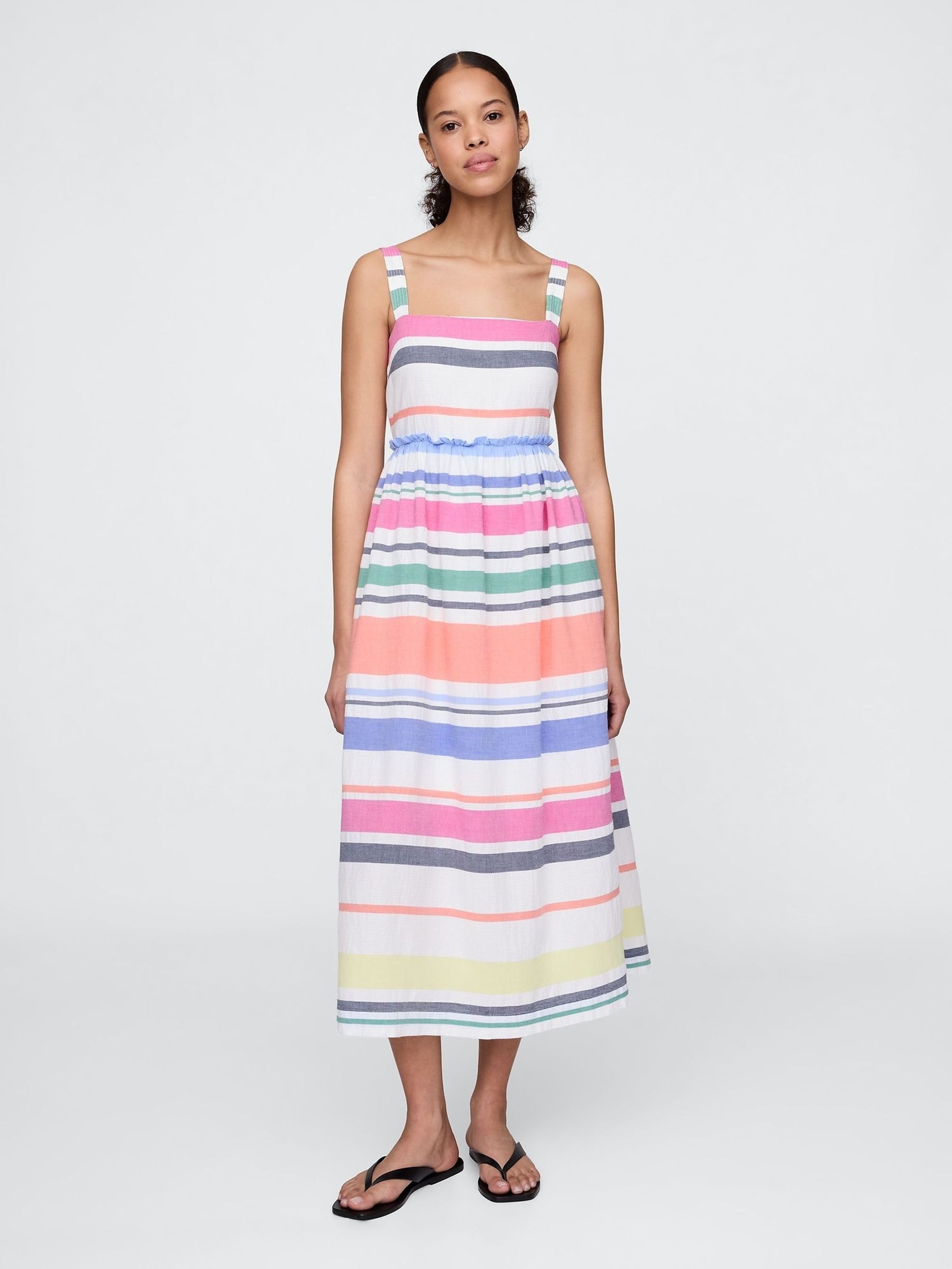 White Rainbow Striped Cotton Midi Dress (F42022) | £95
