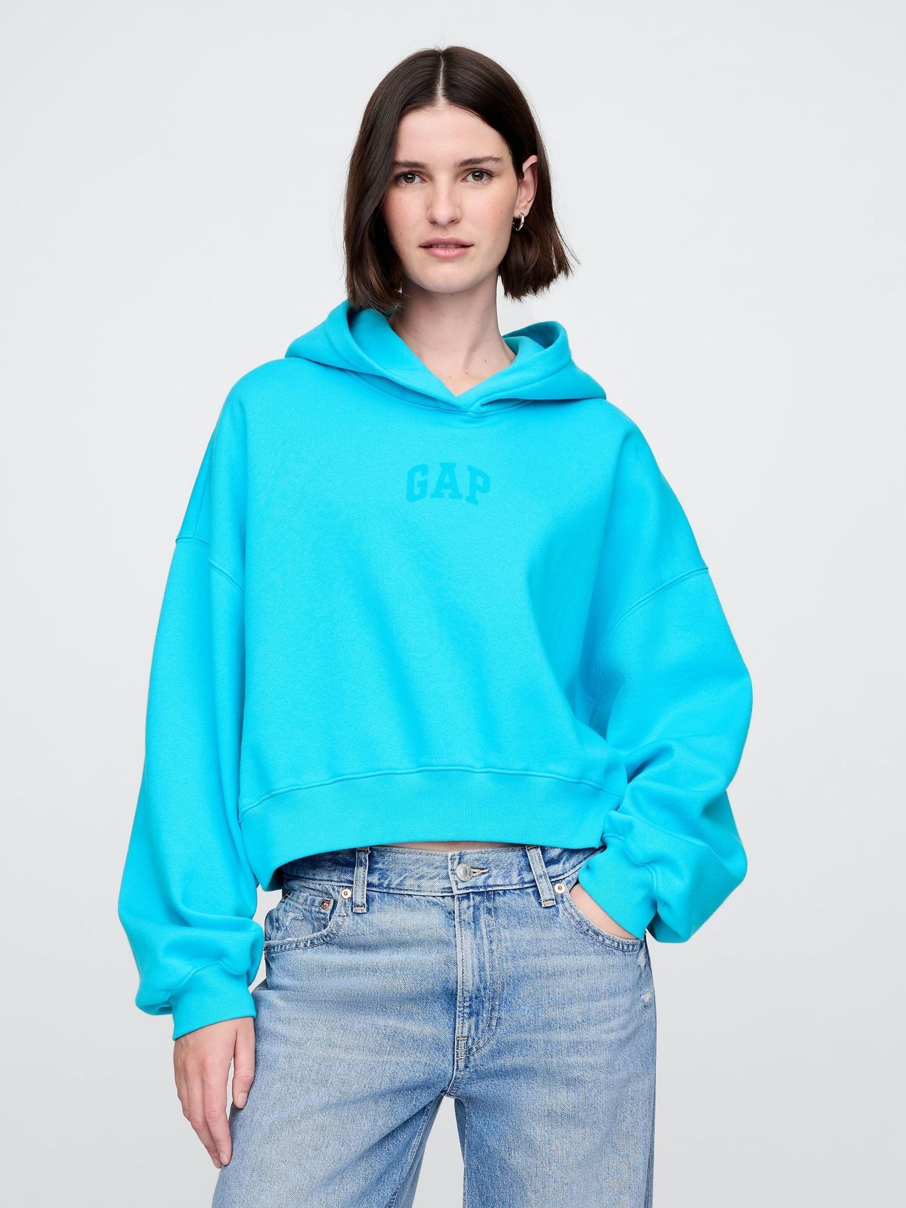 Blue Neon Vintage Soft Logo Cropped Hoodie (F42047) | £50
