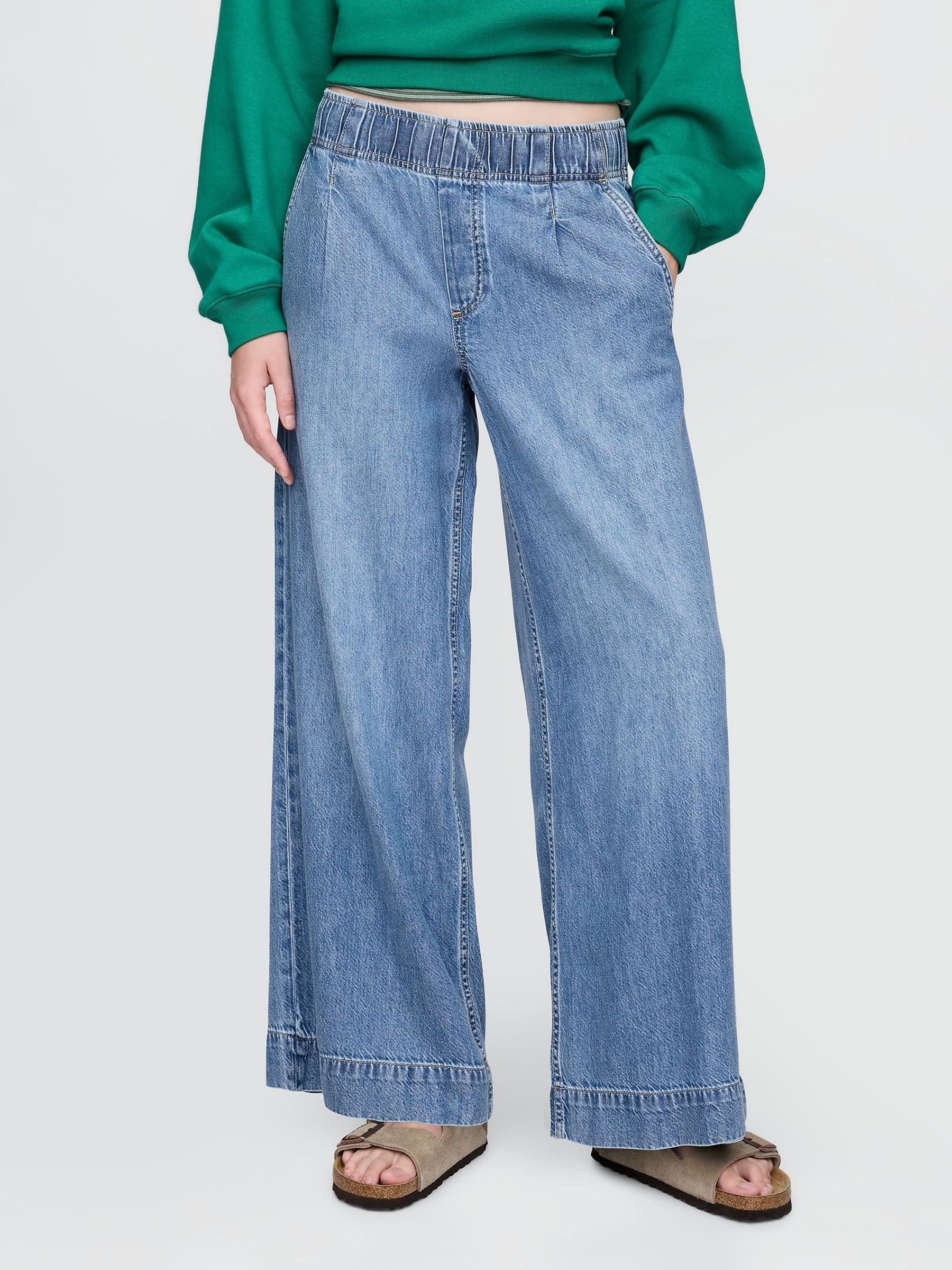 Blue Mid Rise UltraSoft Pleated Easy Baggy Jeans (F42049) | £55