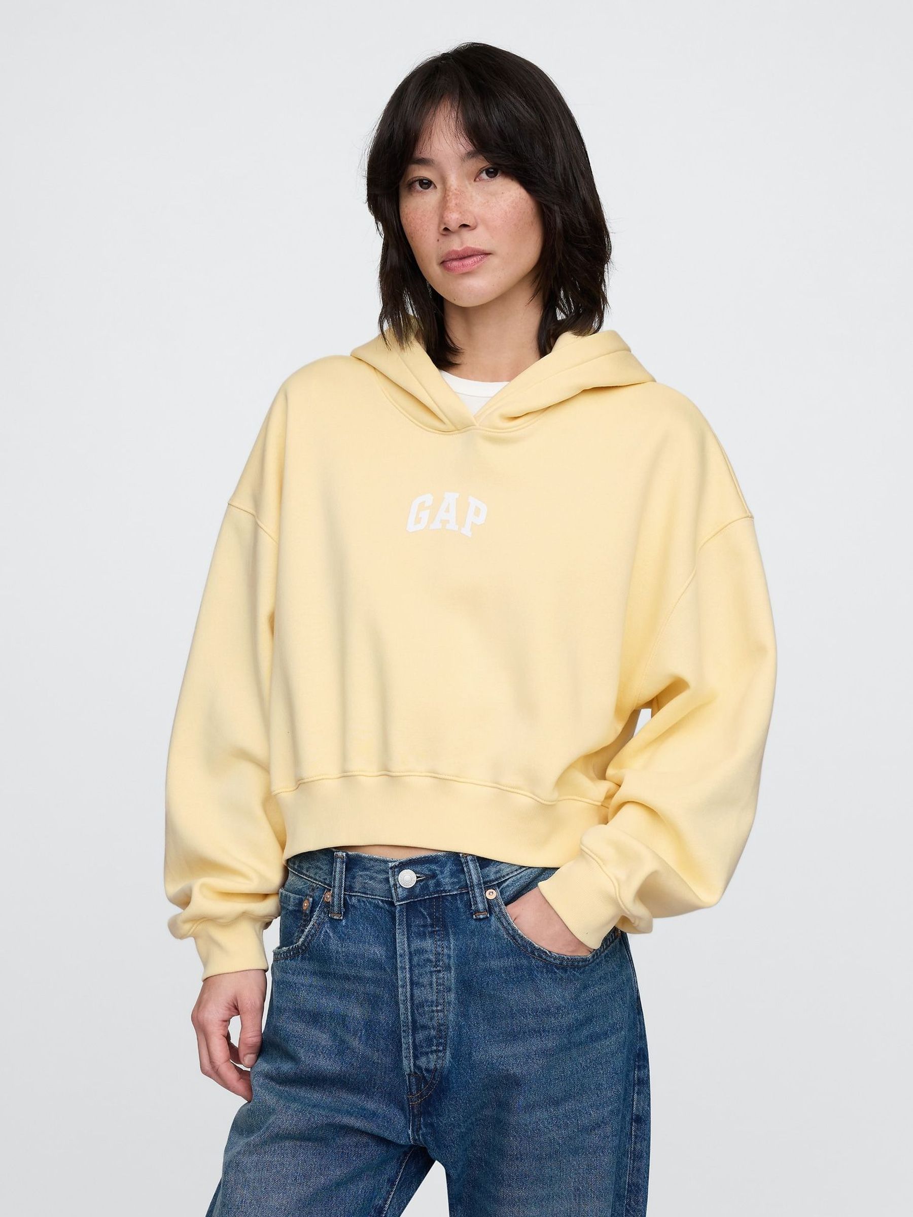 Butter Yellow Vintage Soft Logo Cropped Hoodie (F42065) | £50