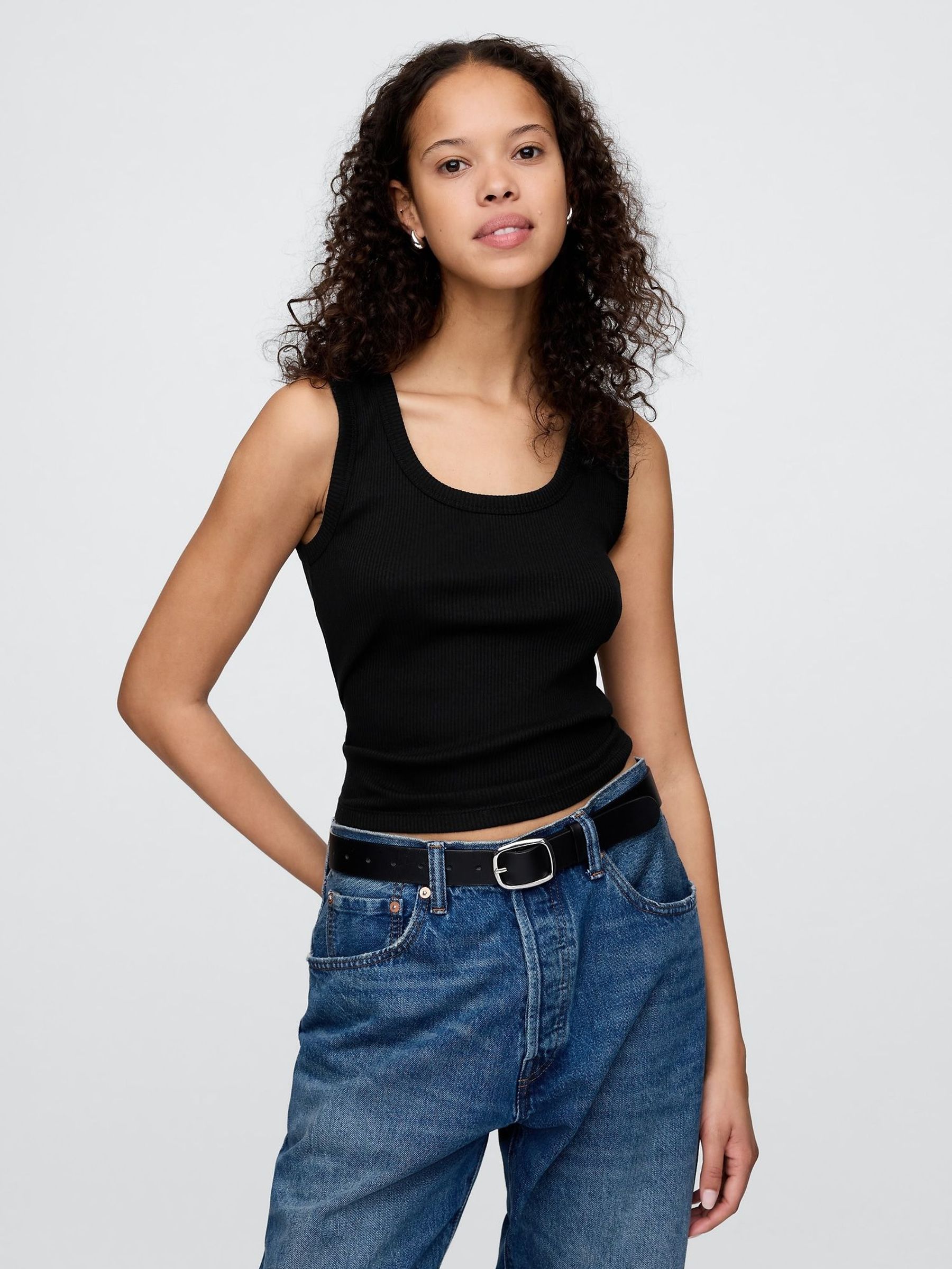 Black Ribbed Knit Cotton Stretch Scoop Vest (F42076) | £16