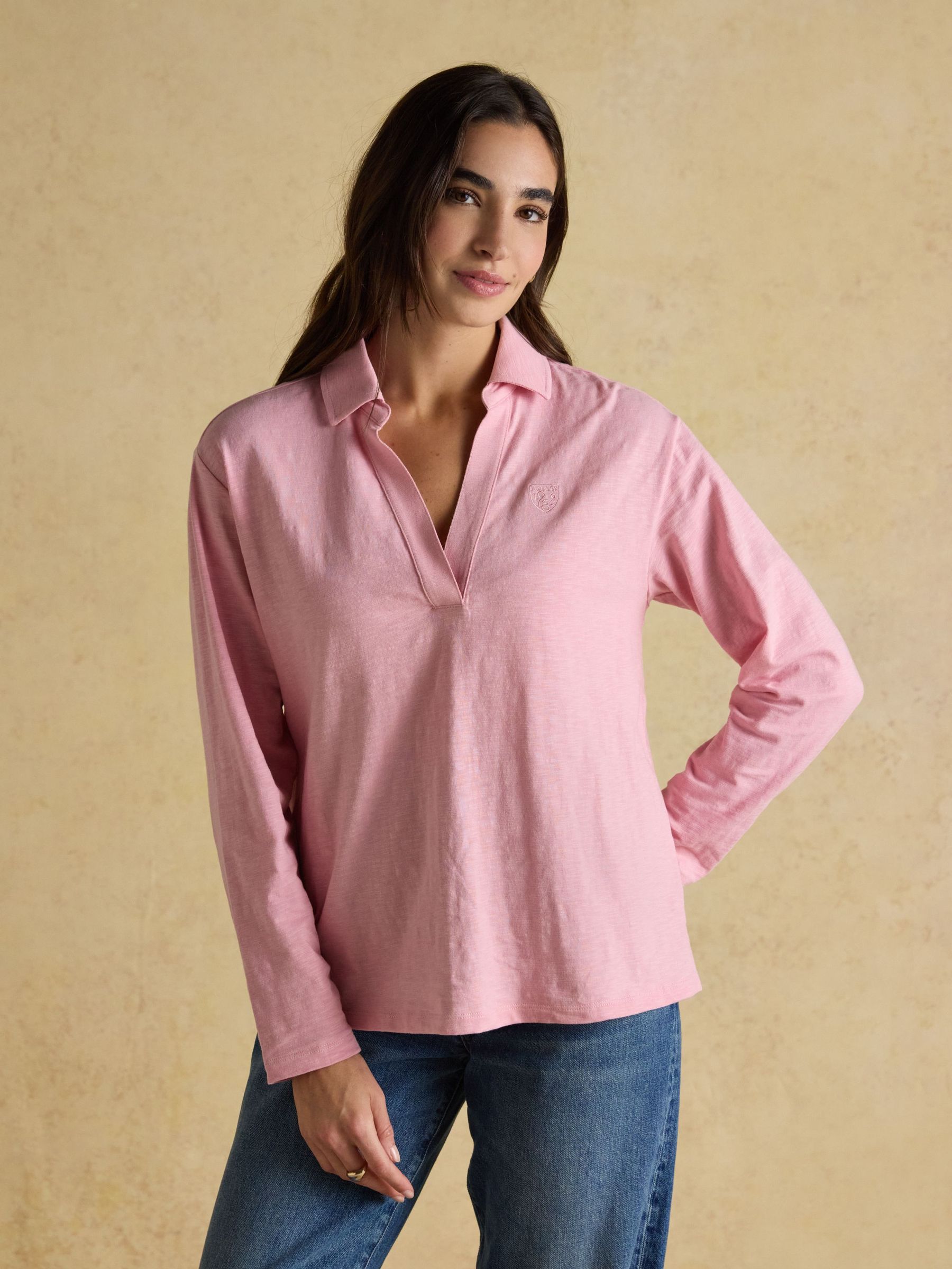 Tallie Pink Combed Cotton Slub Collared Top