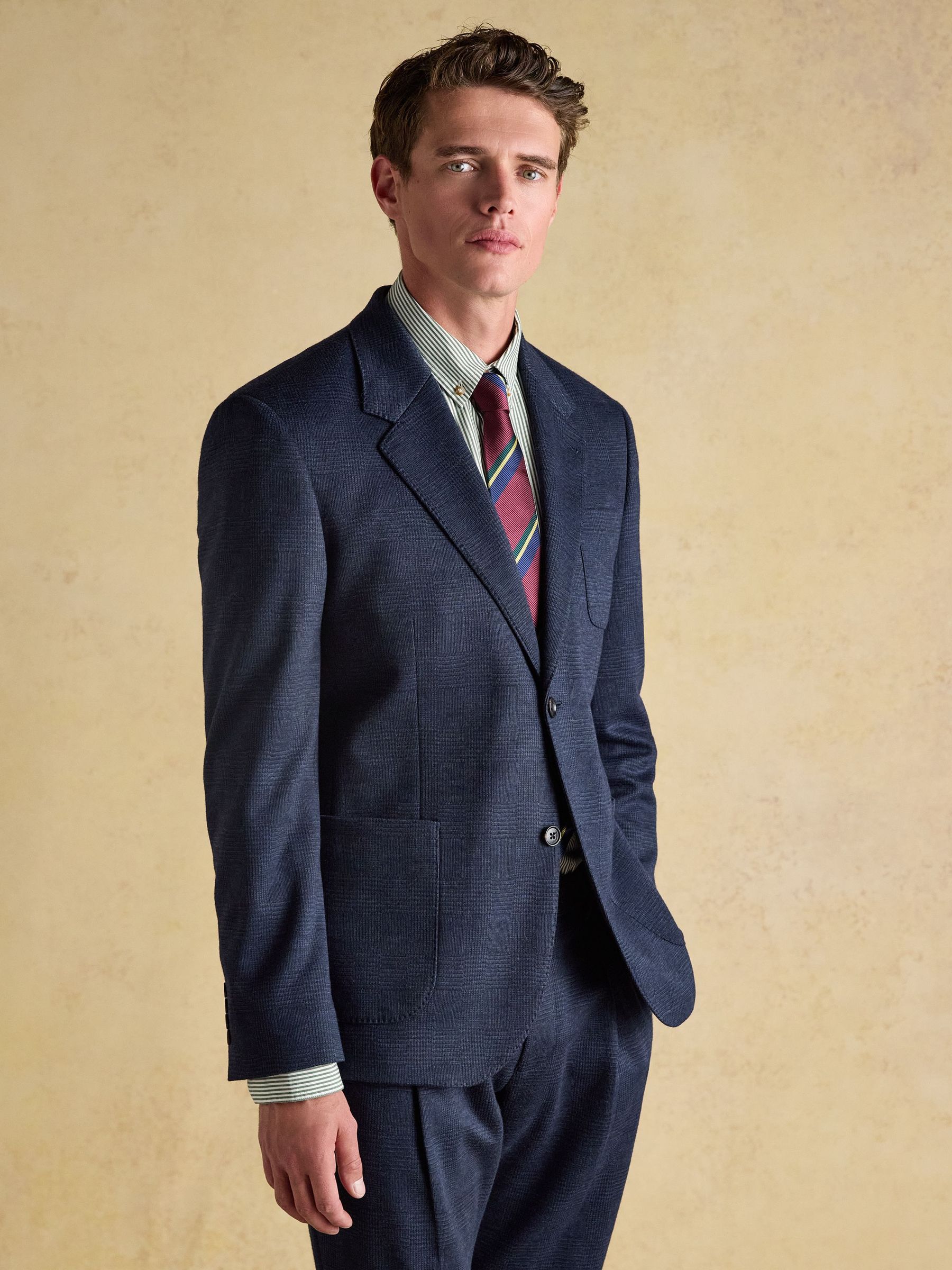 Blue Relaxed Jersey Prince of Wales Check Suit Jacket (F43250) | £130