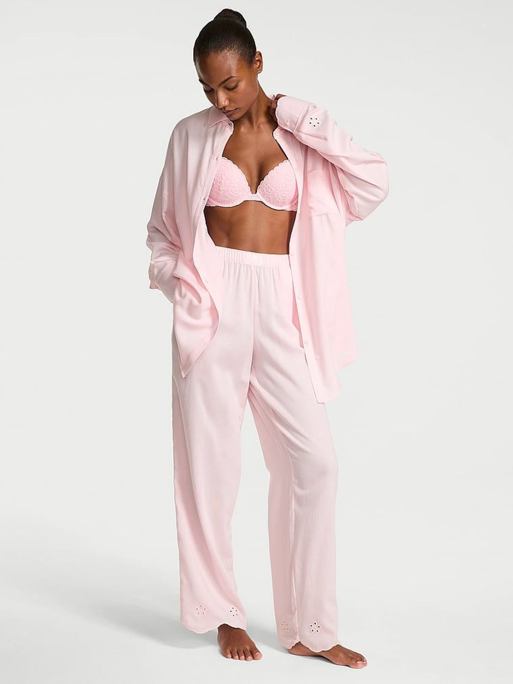 Angel Pink Eyelet Cotton Modal Long Pyjama Set (F43616) | £69