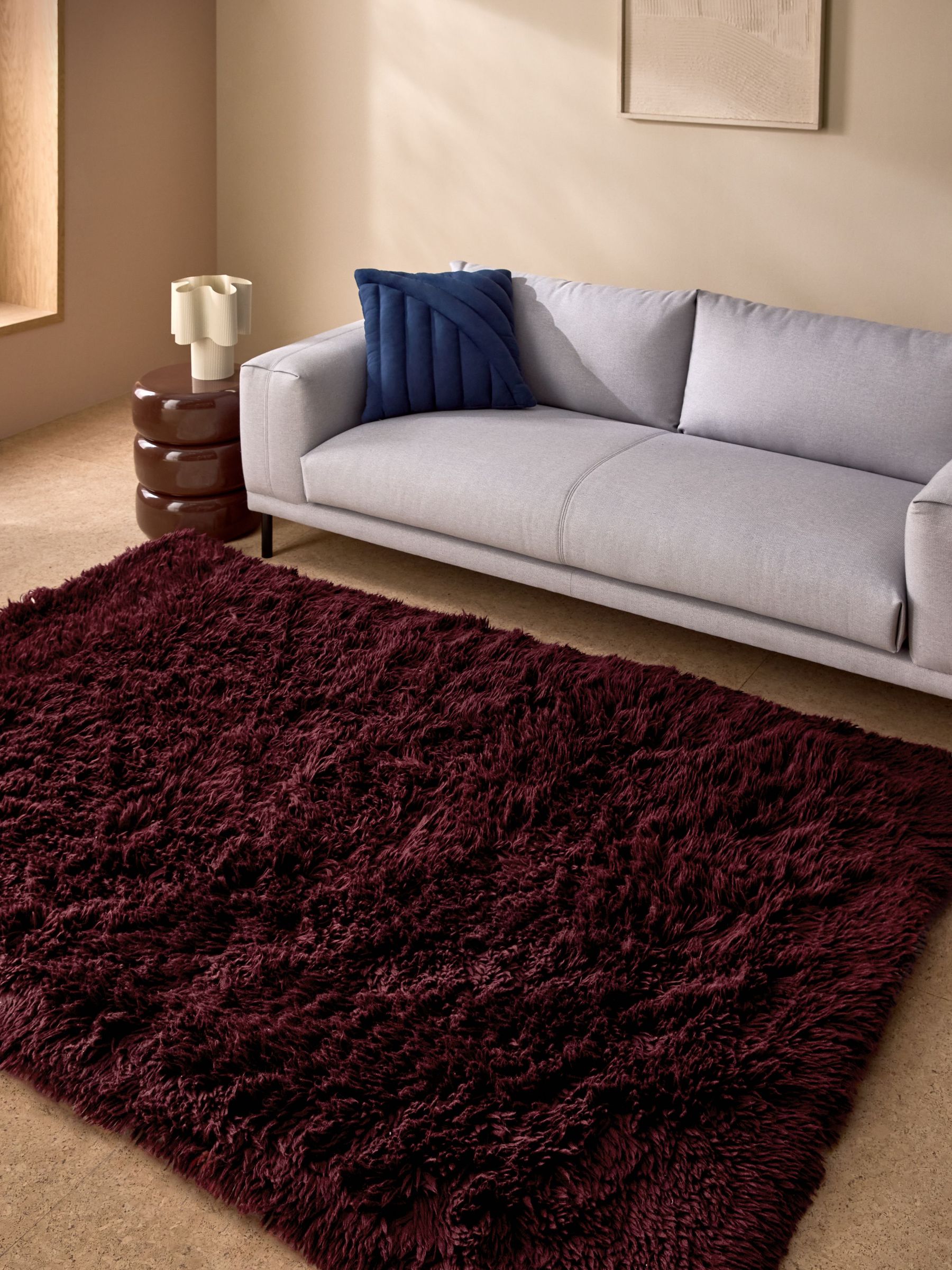 Burgundy Dala Shaggy Berber Wool Tufted Rug (F43715) | £60 - £360