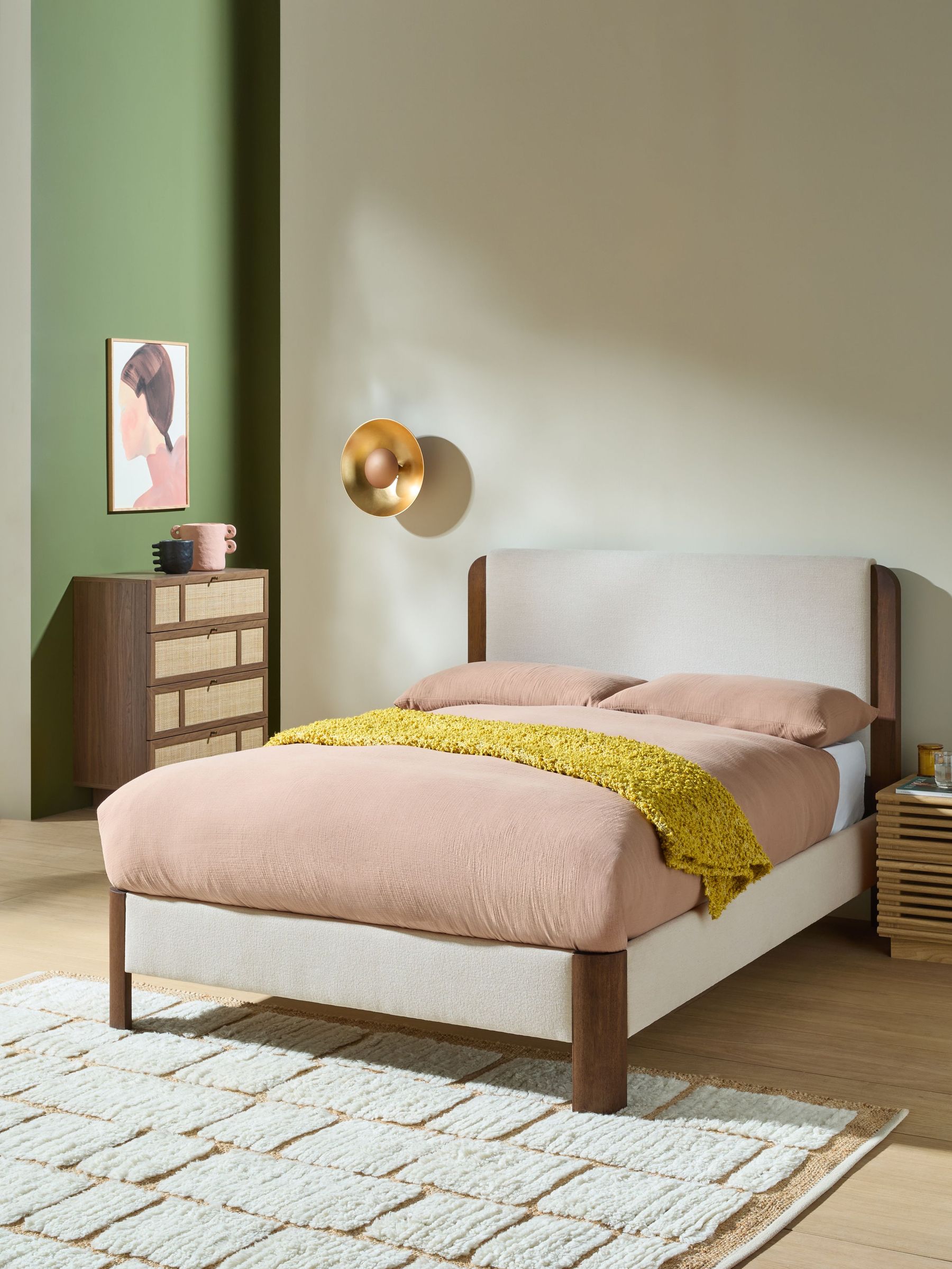 Evander Bed Bed in Soft Texture Weave Linen White (F43816) | £649 - £749