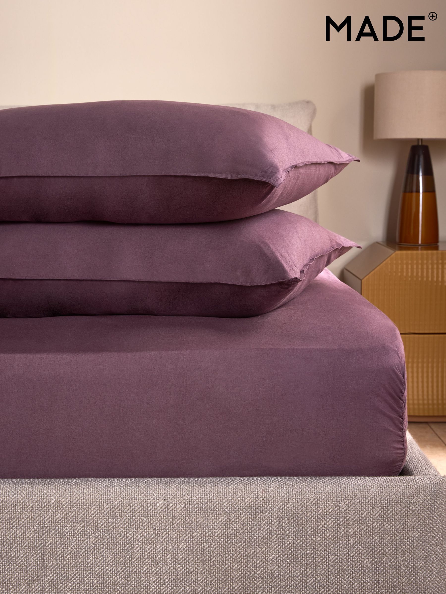 Set of 2 Cosy Washed Cotton Pillowcases in Aubergine Purple (F43855) | £15