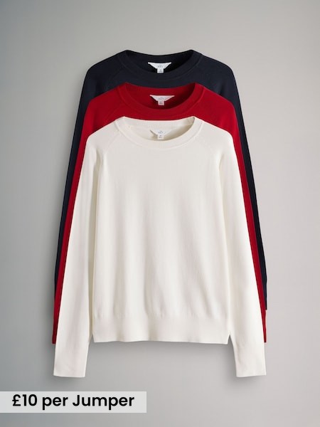 3 Pack Fine Knit Crew Neck Jumpers (F44749) | £30