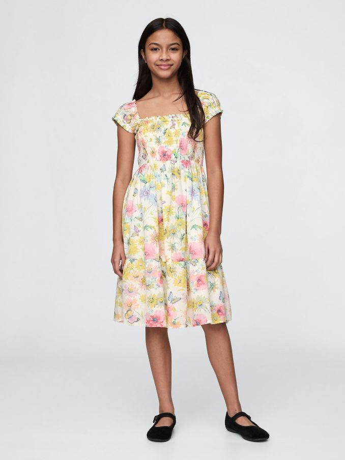White Floral Smocked Floral Midi Dress (4-13yrs) (F44860) | £35