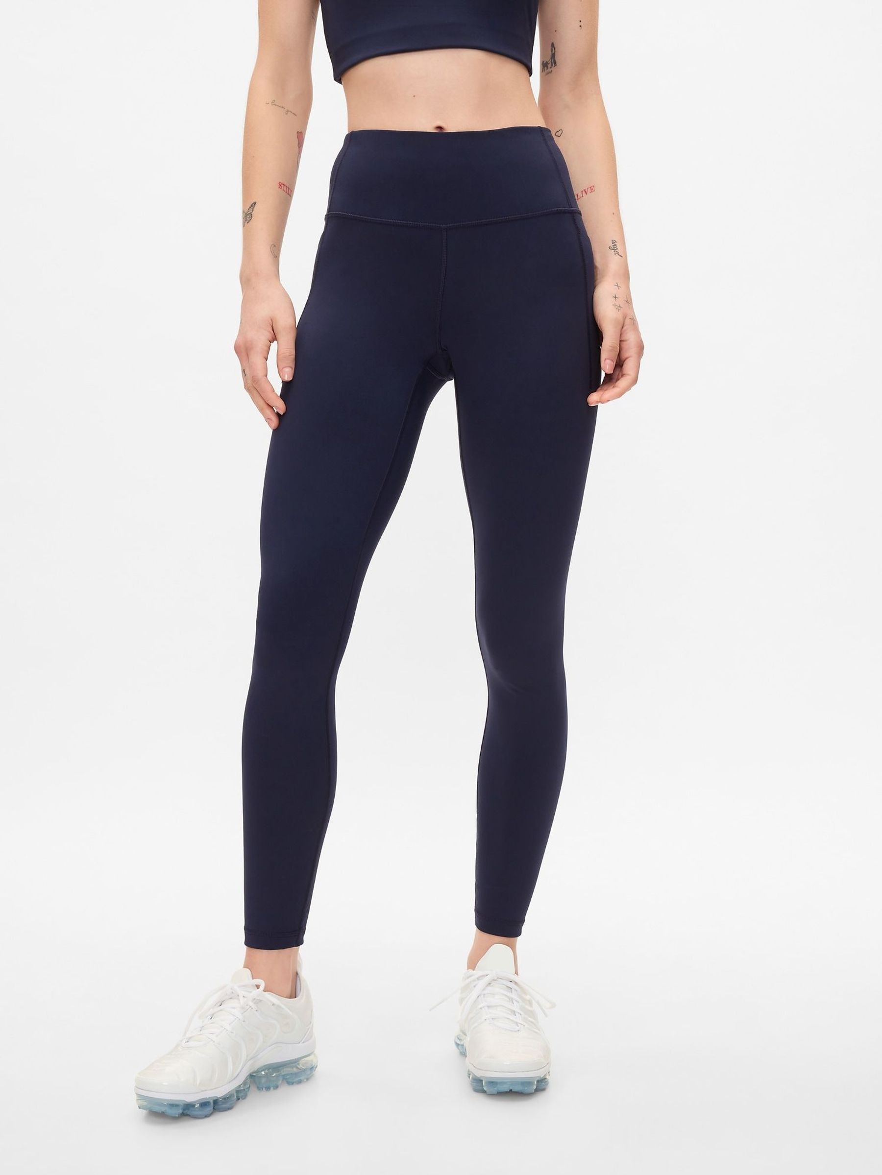 Navy Blue Full Length High Waisted Power Stretch Leggings (F44861) | £45