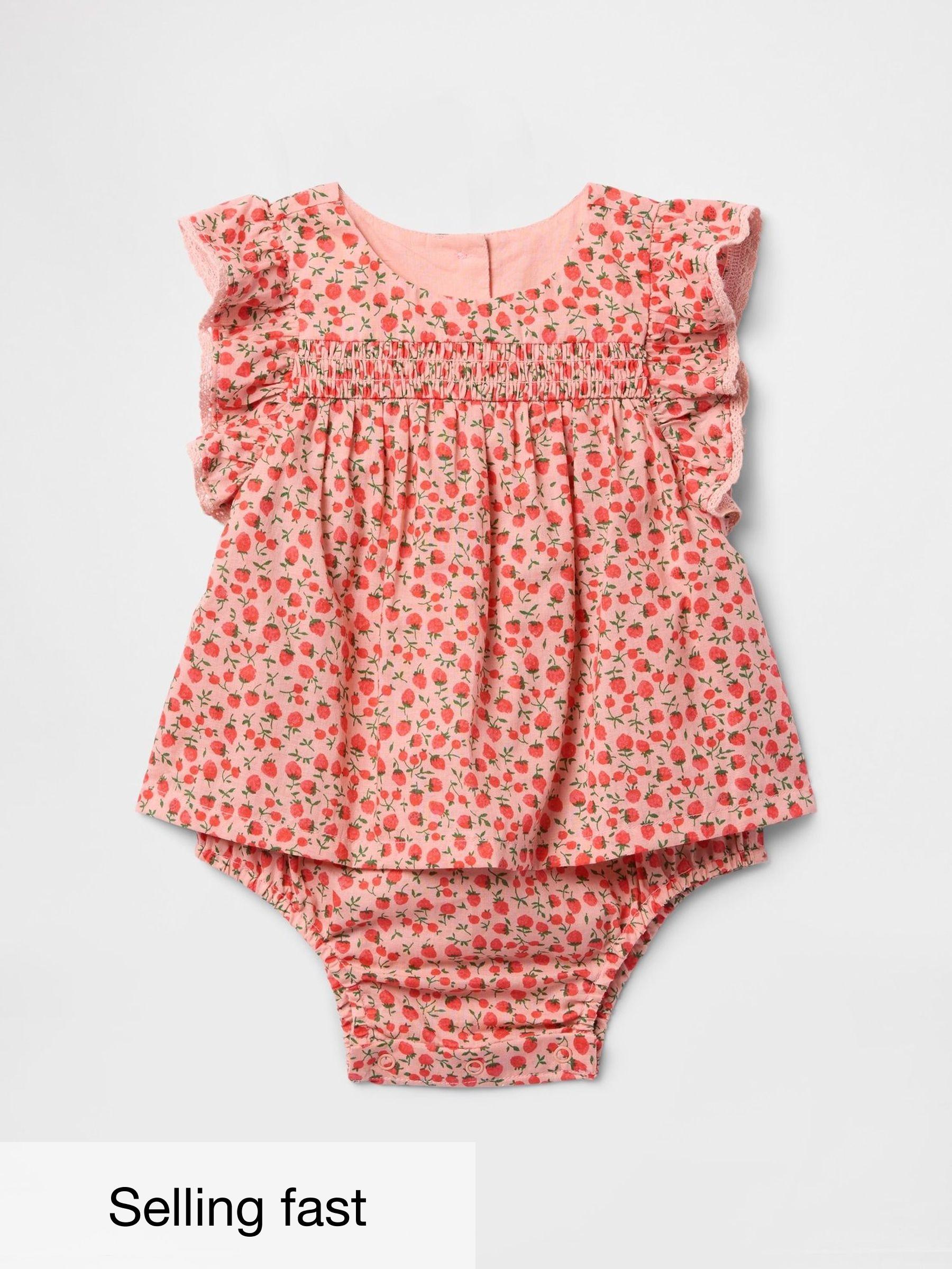 Red Smocked Ruffle-Sleeve Bodysuit Dress (Newborn-24mths) (F44864) | £25