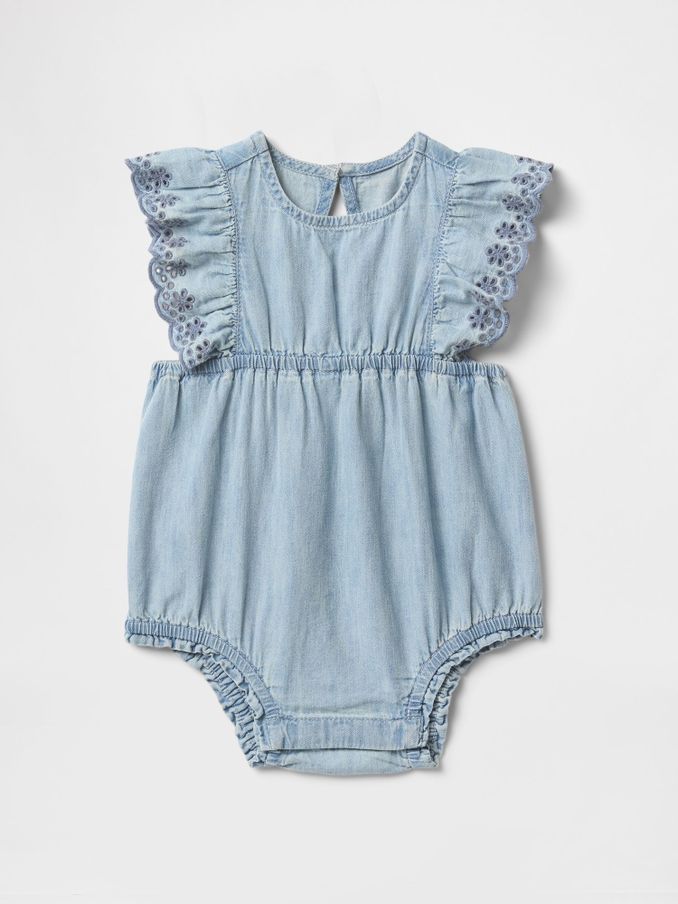 Blue 100% Cotton Denim Ruffle Baby Bodysuit (Newborn-24mths) (F44865) | £25
