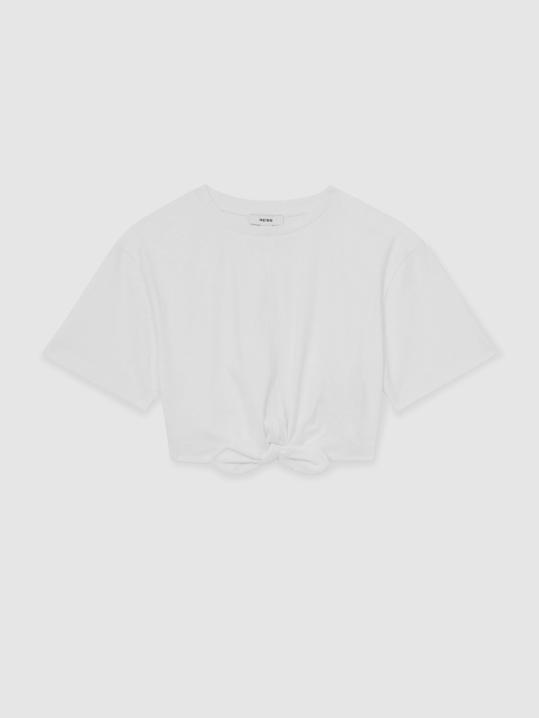 Cotton Tie-Front Cropped T-Shirt in Ivory (F45221) | £19