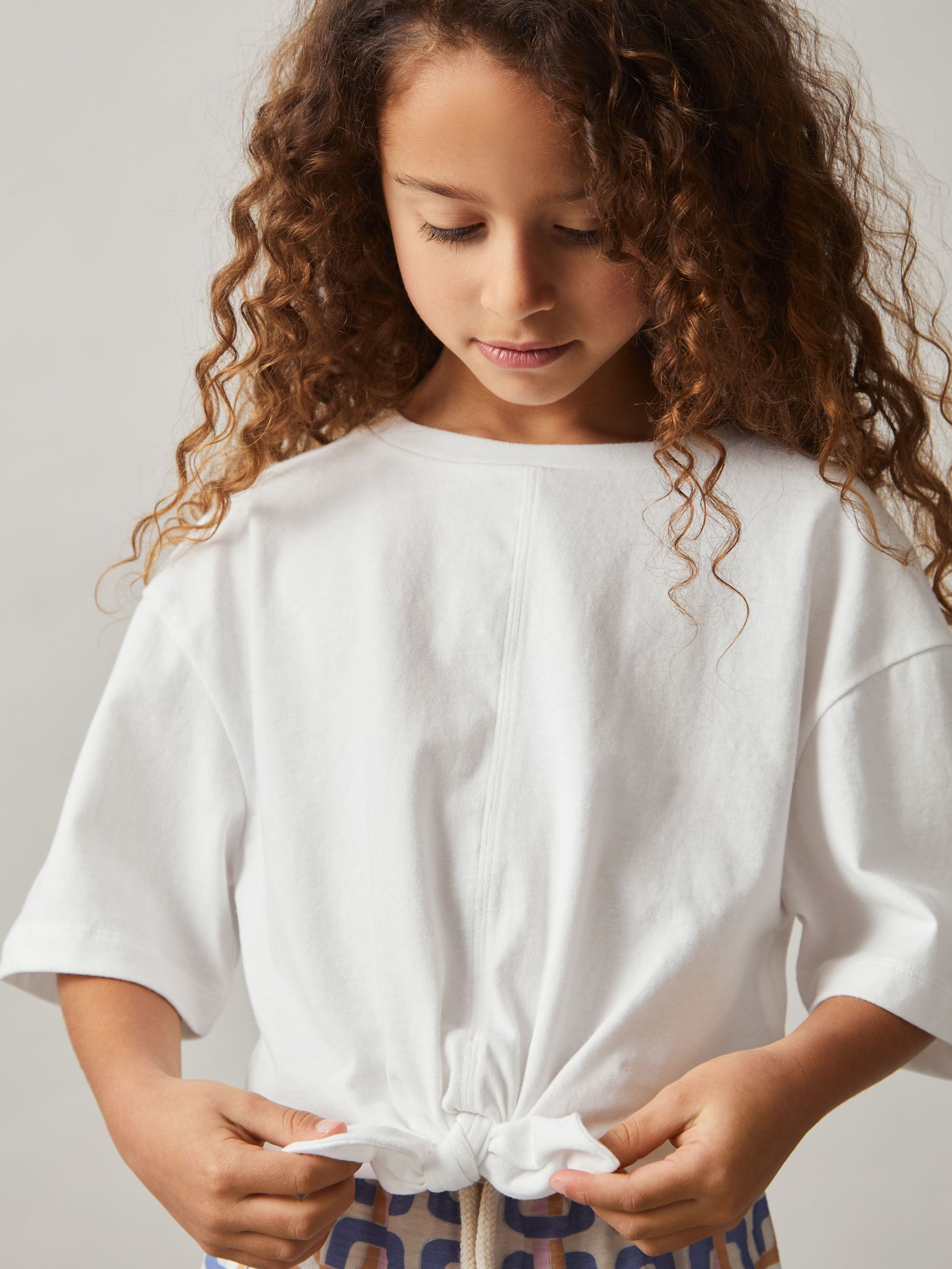 Cotton Tie-Front Cropped T-Shirt in Ivory (F45250) | £18