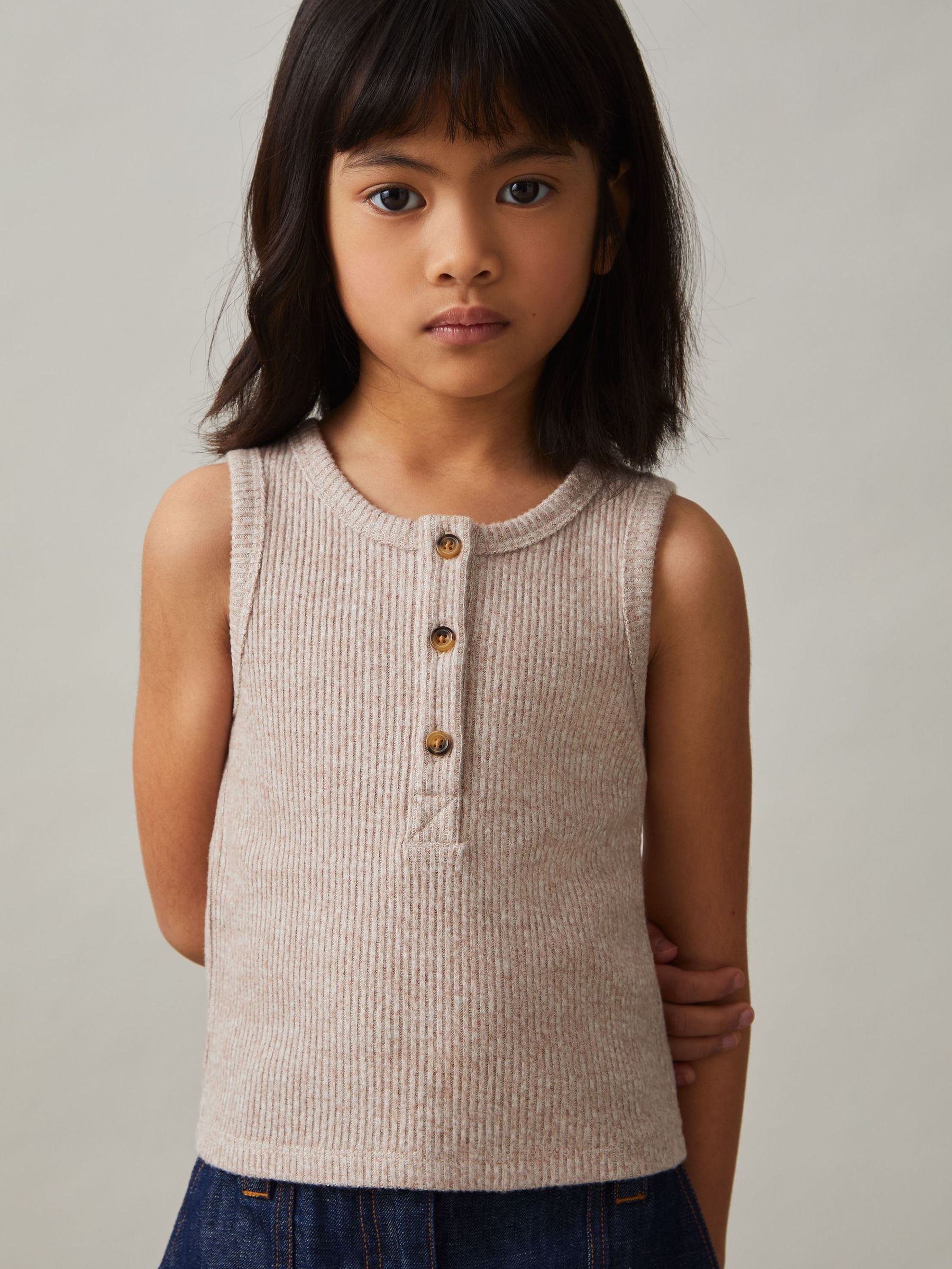 Rib-Knit Button-Placket Vest in Mink (F45284) | £15