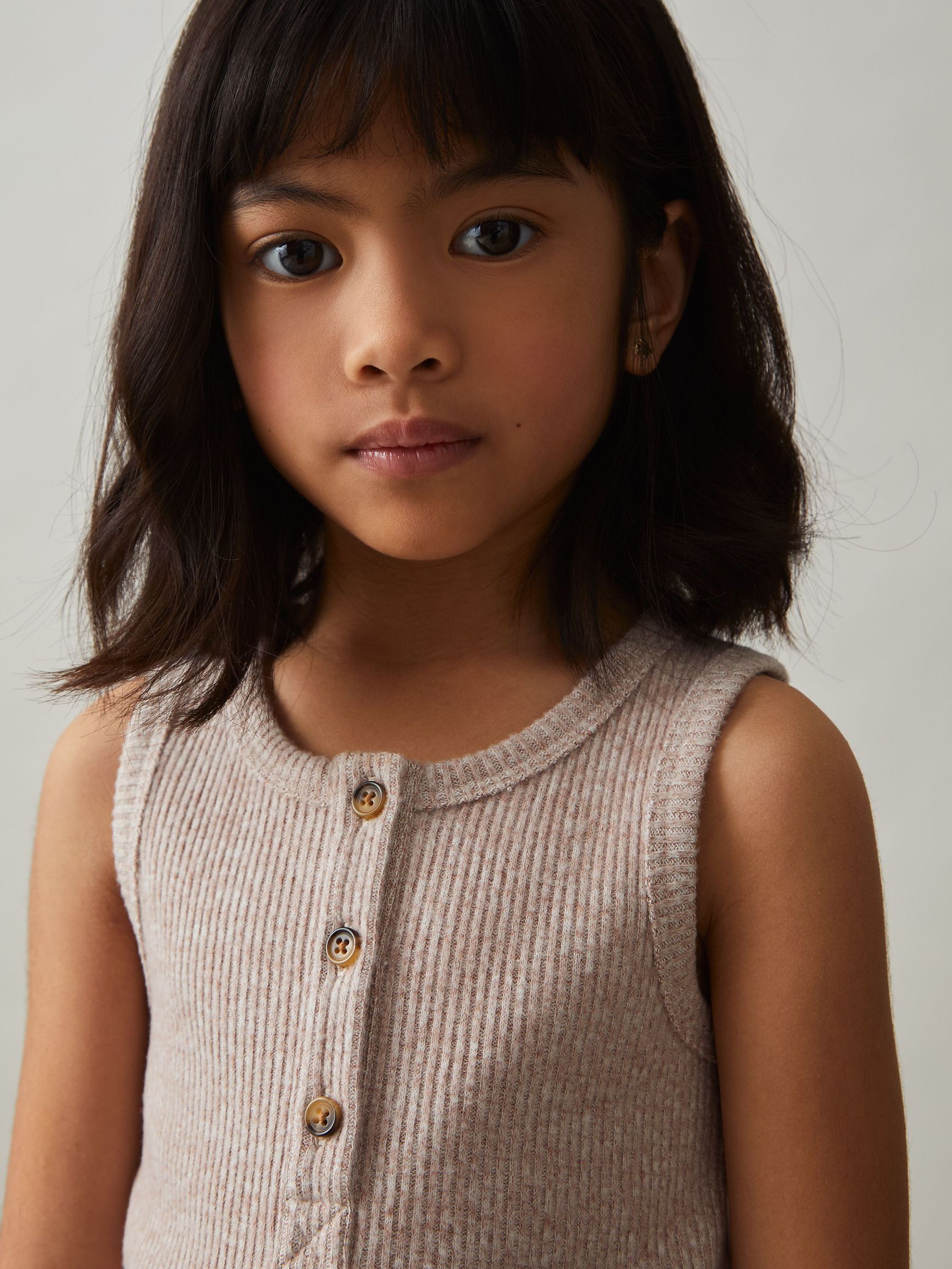 Rib-Knit Button-Placket Vest in Mink (F45288) | £17