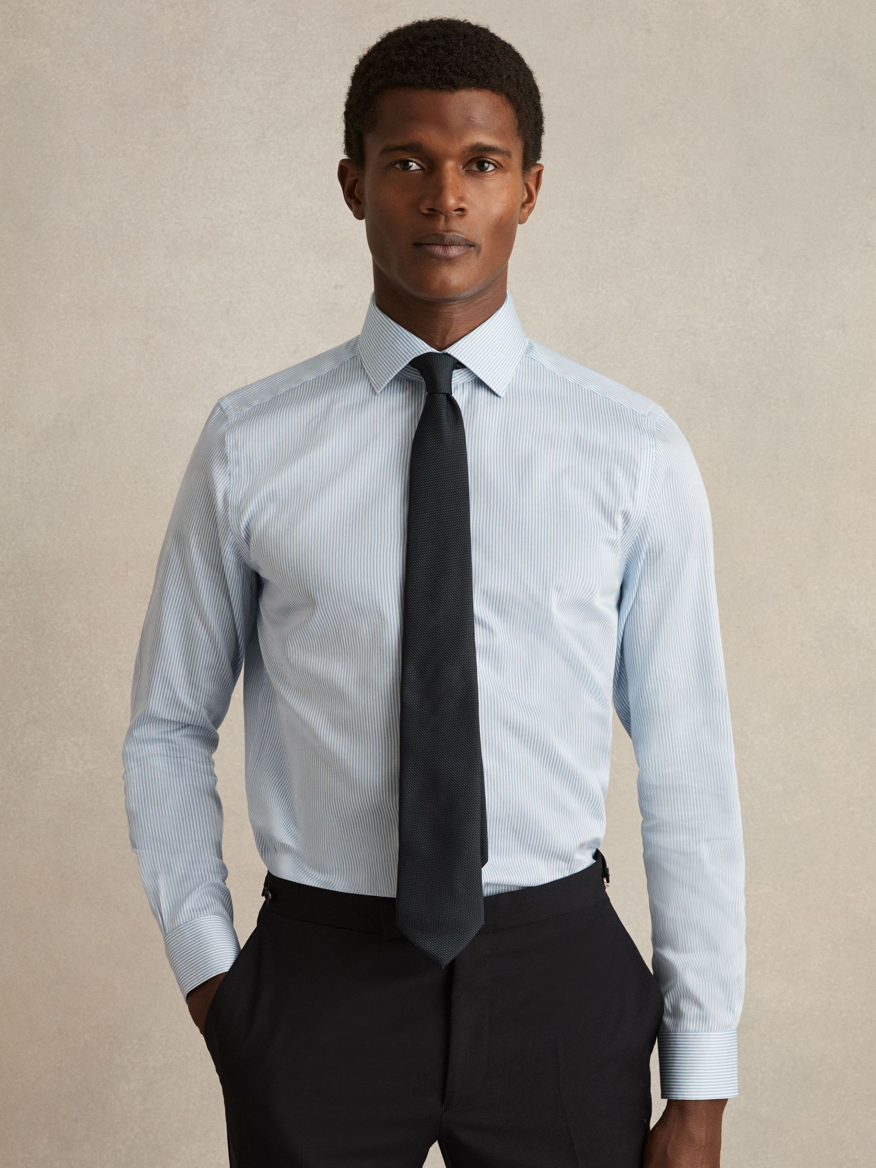 Cotton-Satin Bengal-Stripe Shirt in Blue Stripe (F45292) | £78