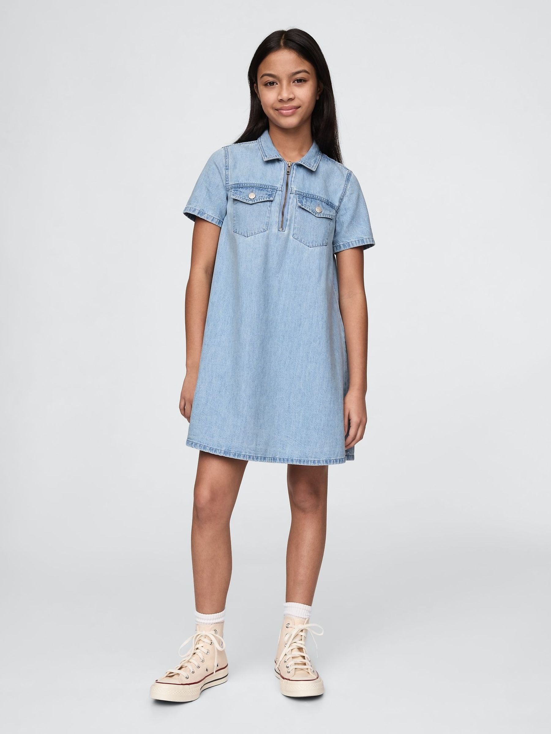 Blue Denim Pocket Quarter Zip Dress (4-13yrs) (F45831) | £35