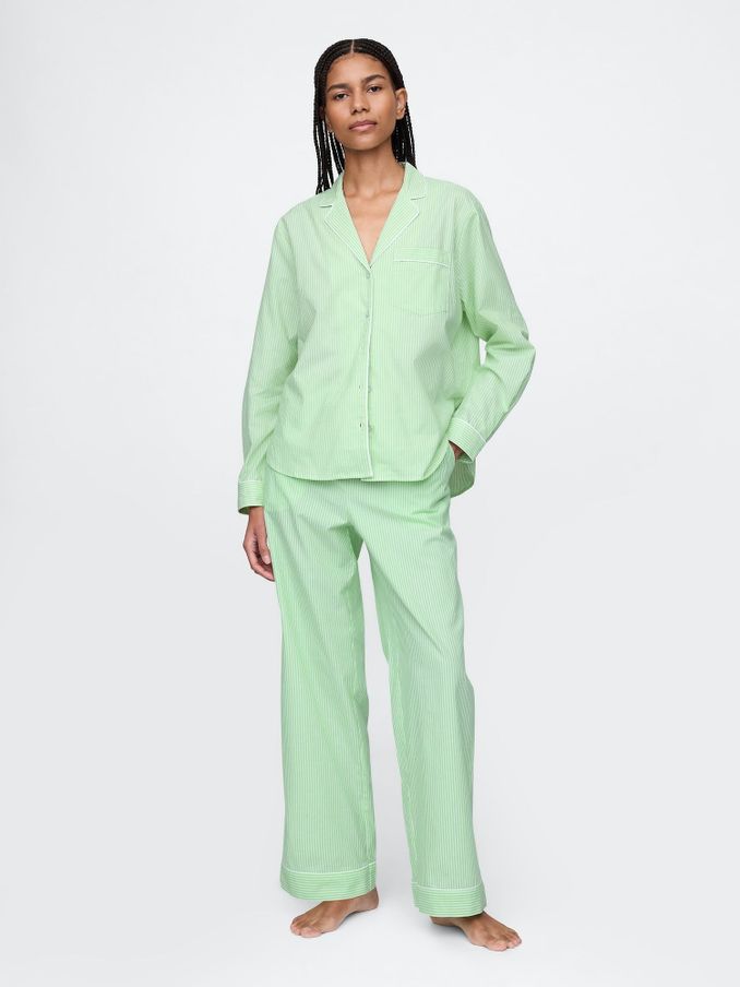 Green Stripe Trouser Poplin Short Pyjama Bottoms (F46425) | £30