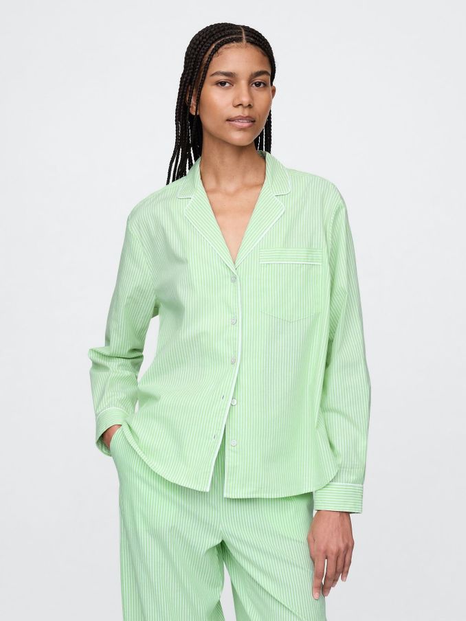 Green Stripe Long Sleeve Poplin Pyjama Shirt (F46429) | £30