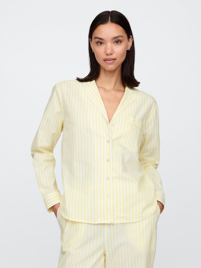 Yellow Stripe Long Sleeve Poplin Pyjama Shirt (F46434) | £30