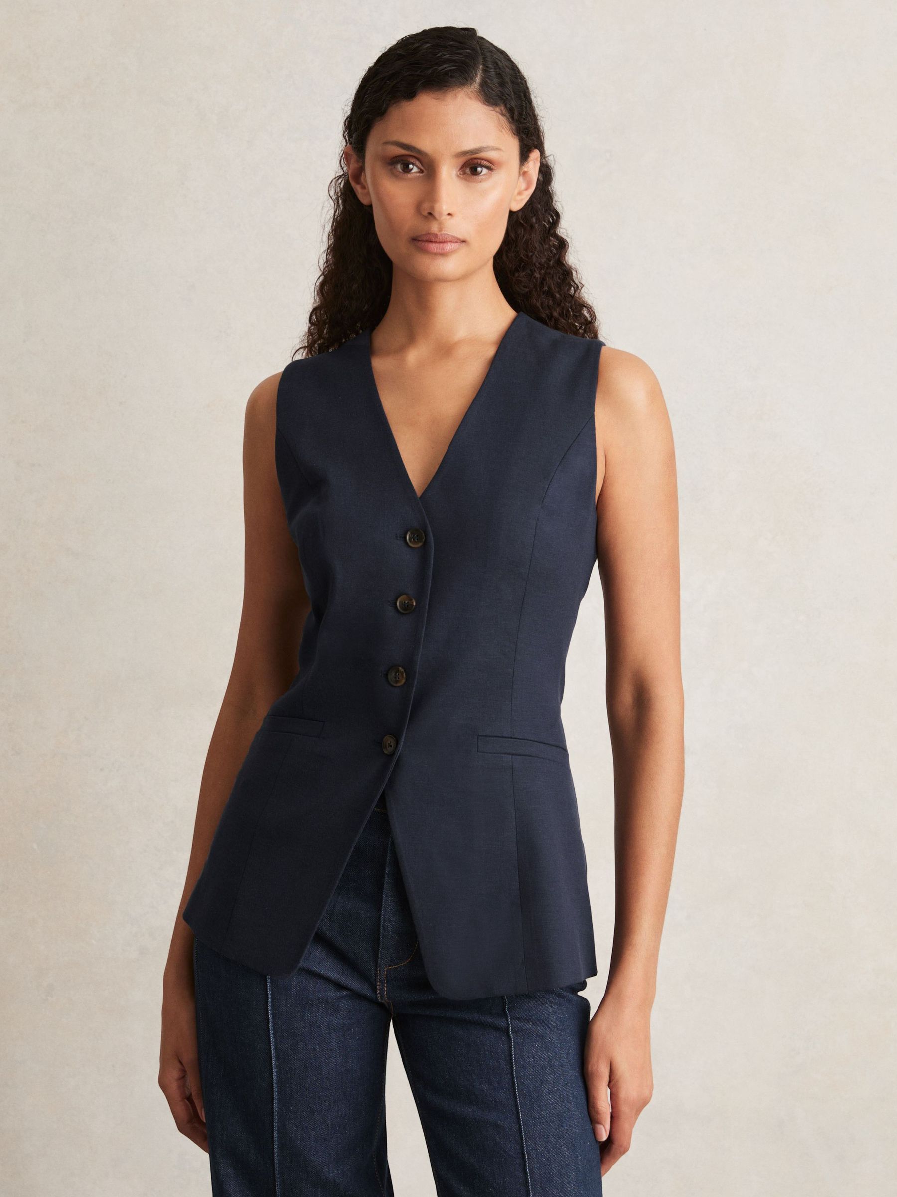 Paige Button-Through Vest in Dark Ink Blue (F47005) | £280