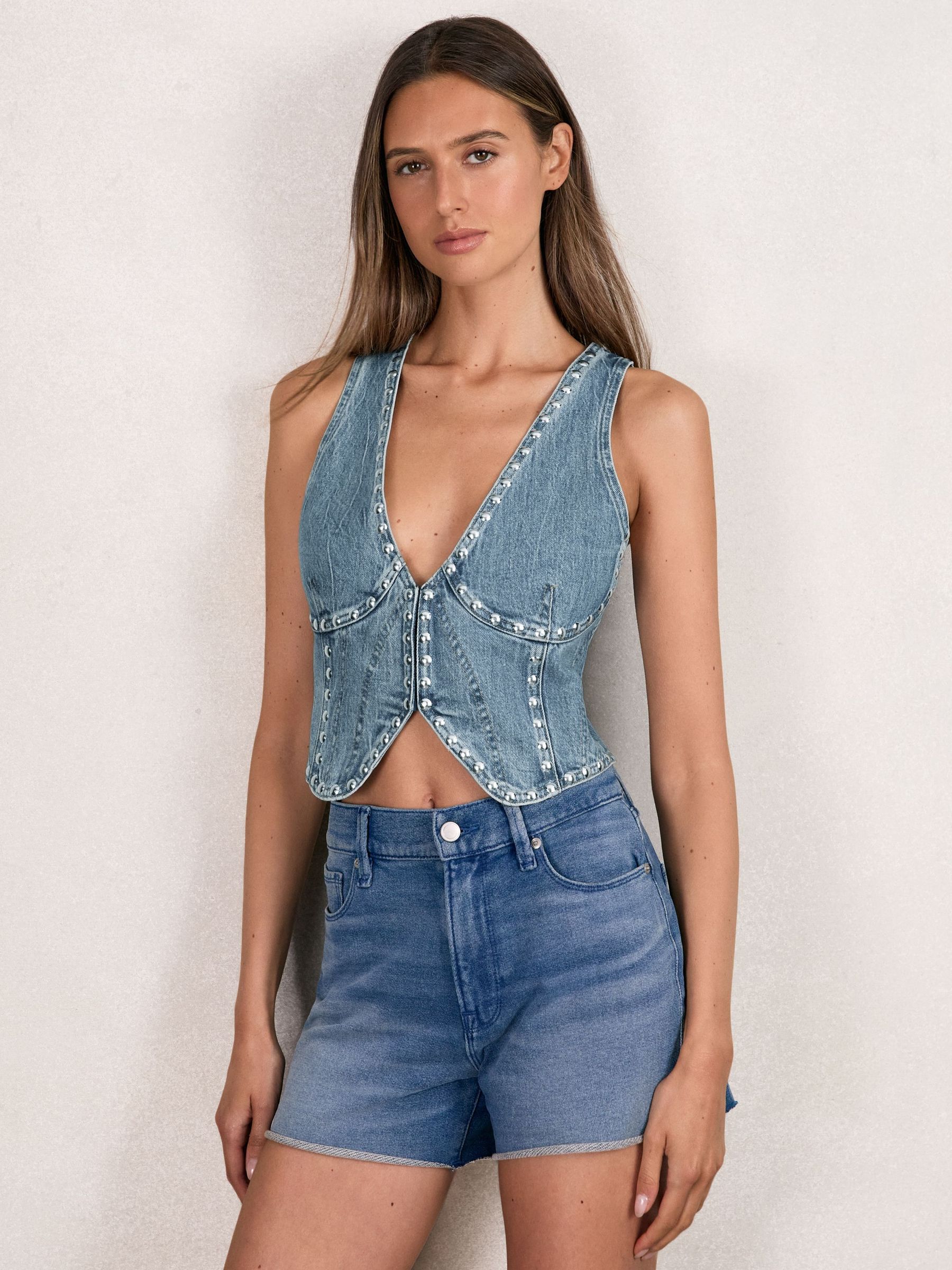 Studded Denim Vest in Indigo Blue (F47024) | £98