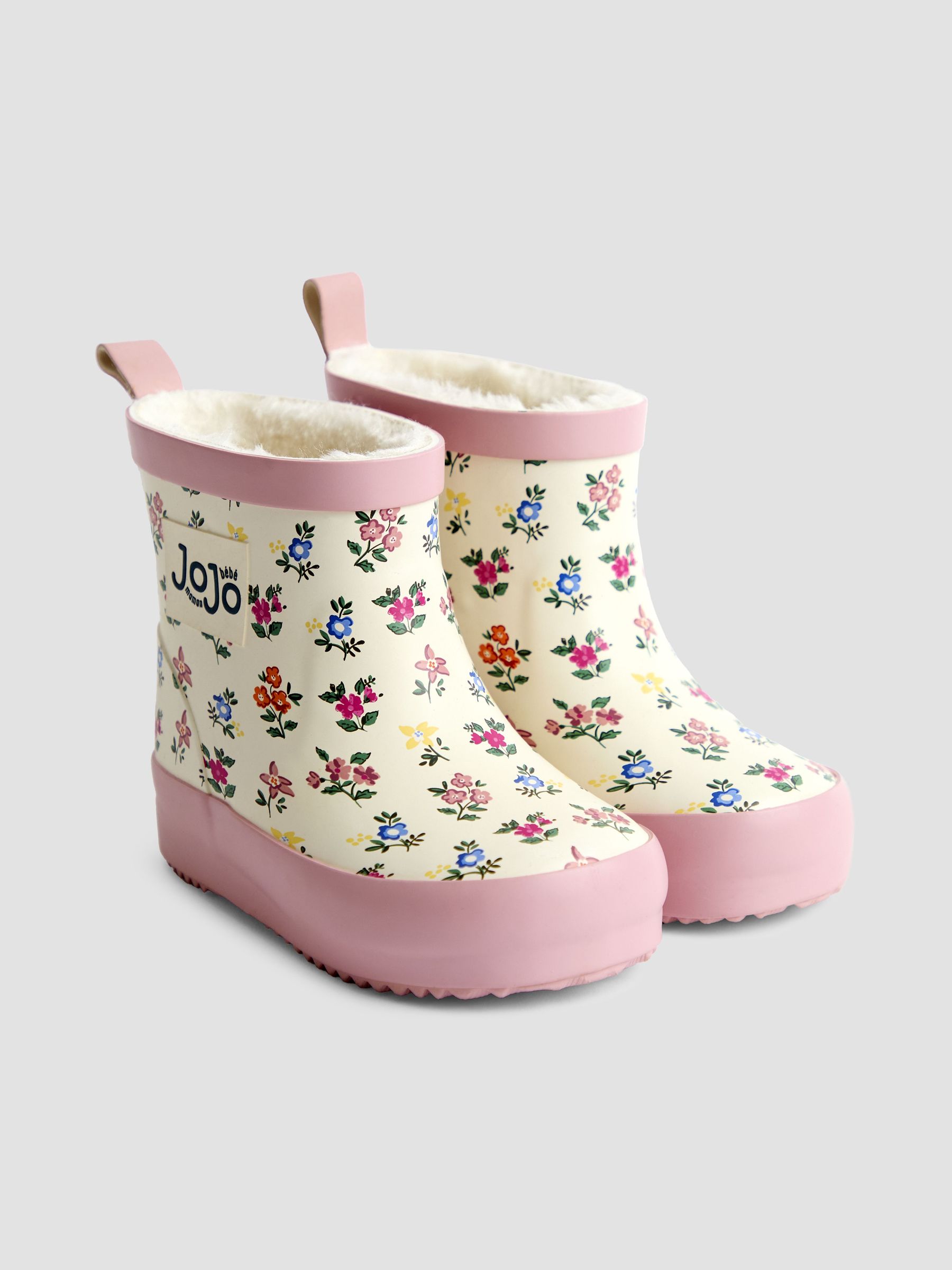 Cream Floral Short Cosy Lined Mouse Wellies (F47416) | £24.50 - £26.50