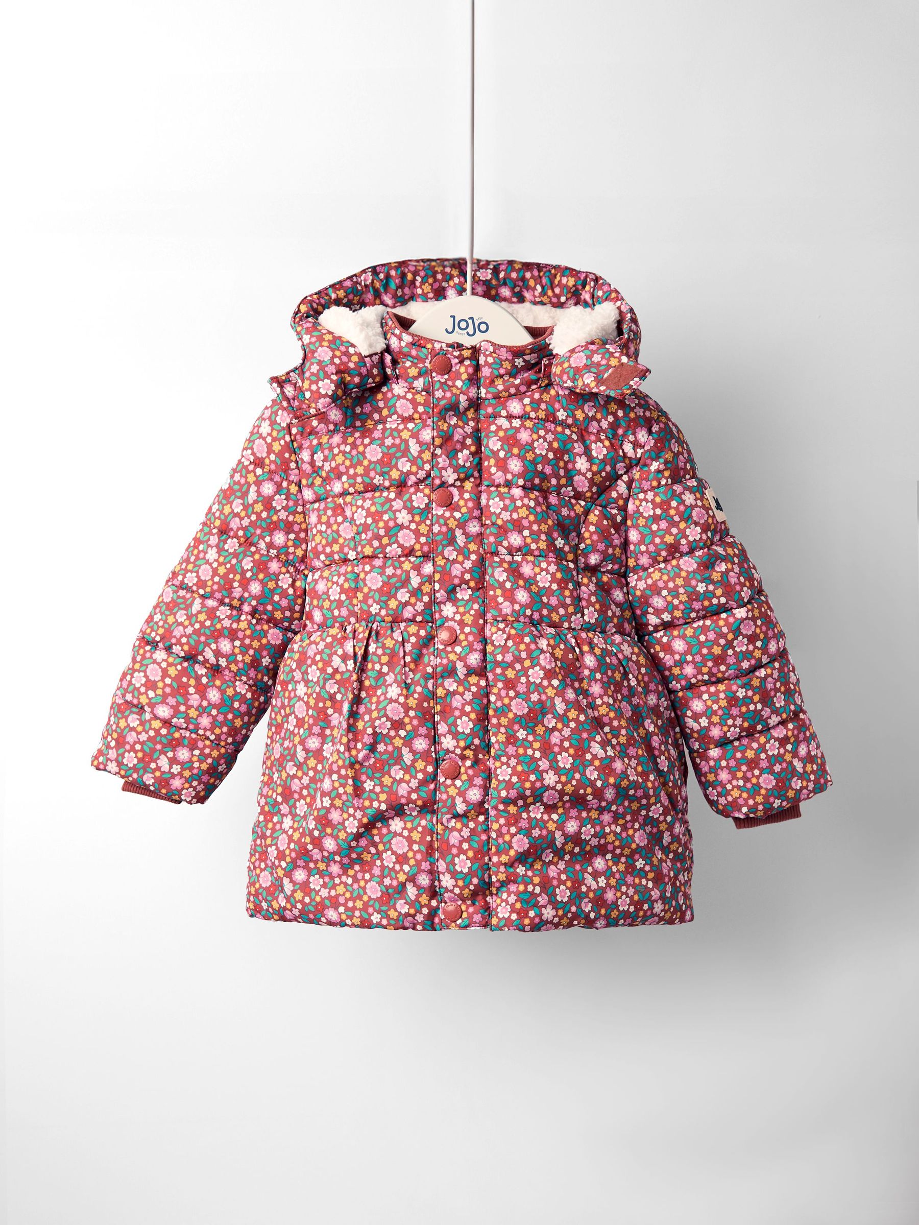 Brown Floral Borg Lined Puffer Coat (F47429) | £49.50 - £53.50