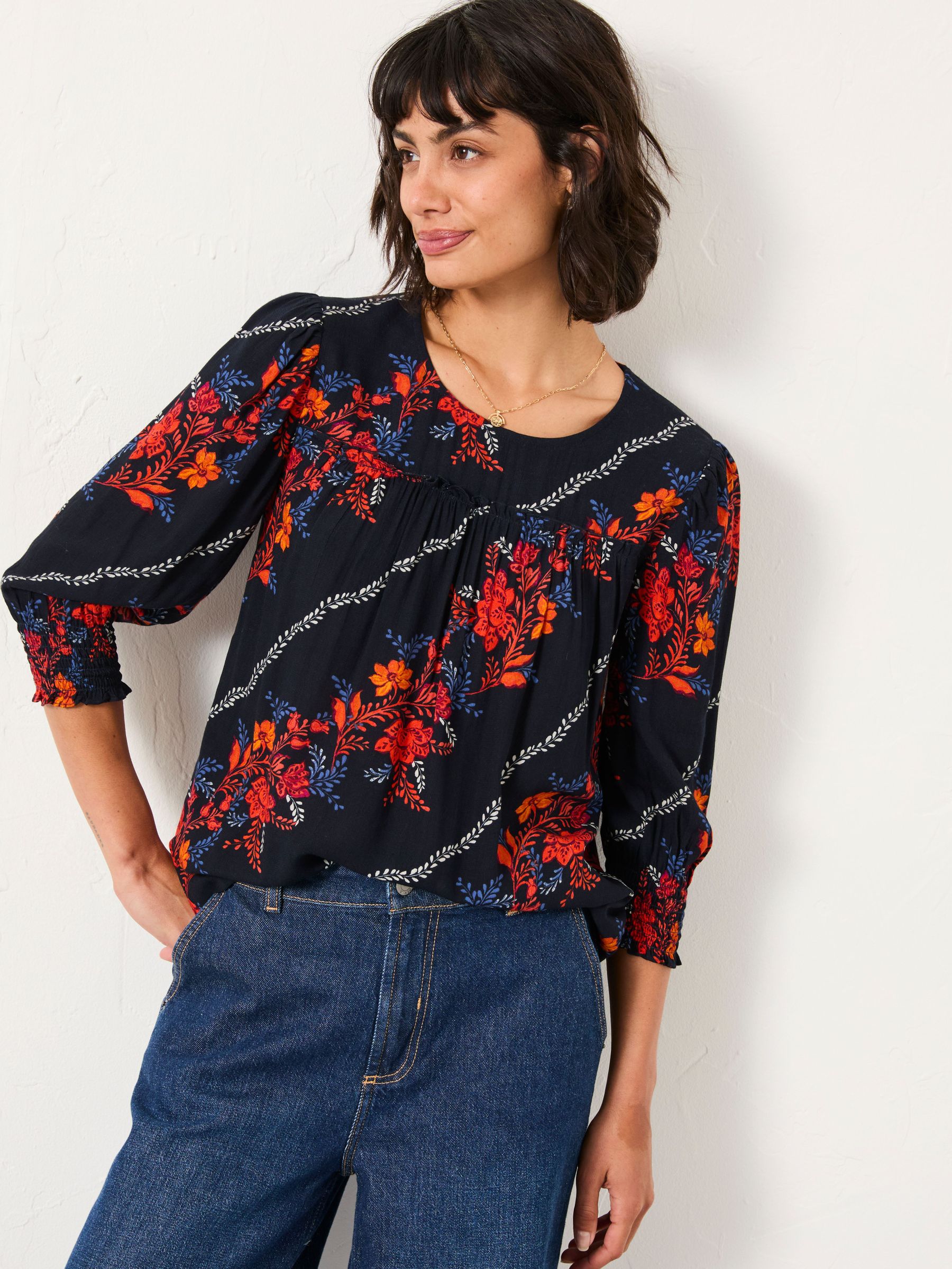 Shelley Navy Folk Floral Blouse (F47853) | £42