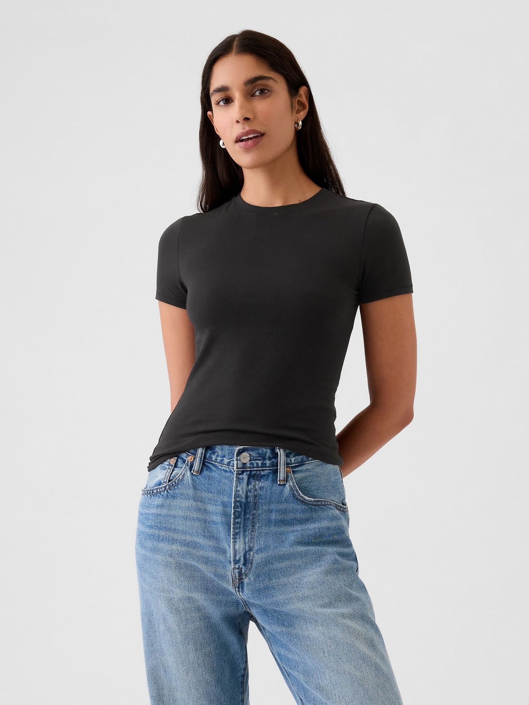 Black CloseKnit Jersey Short Sleeve Crew Neck T-Shirt (F49006) | £14