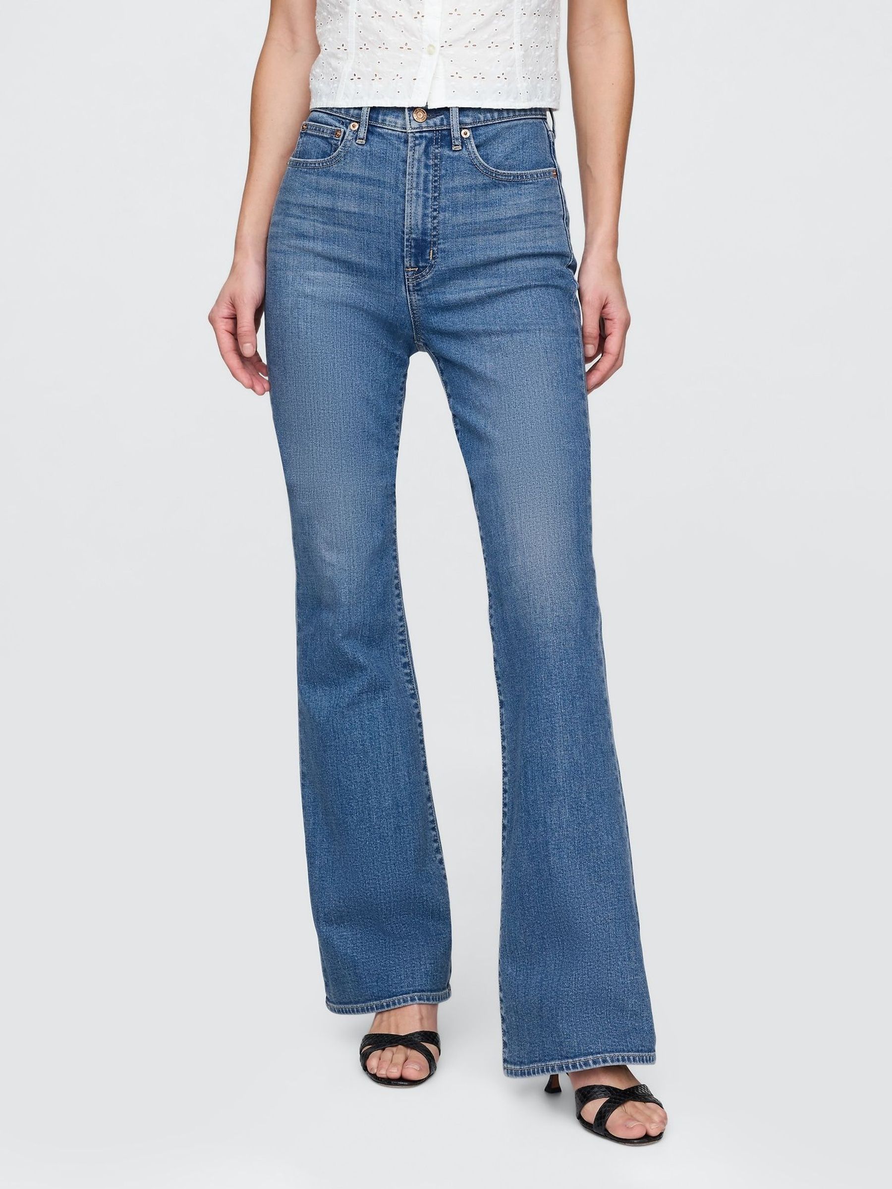 Blue High Waisted 70s Flare Jeans (F49008) | £60