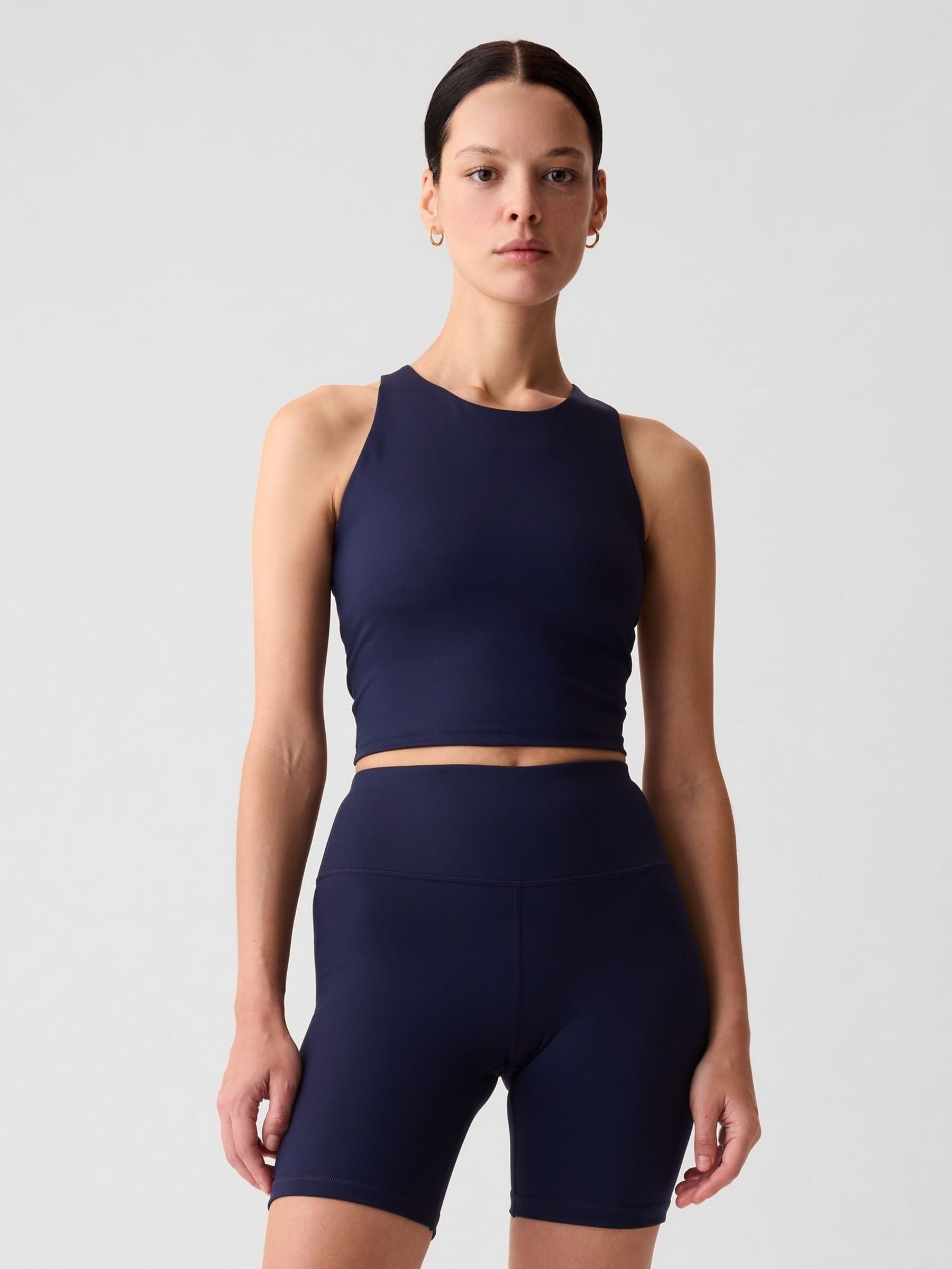 Navy Blue Cropped Sports Bra Tank Top (F49009) | £25