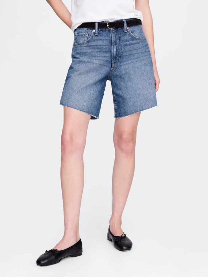 Blue Mid Rise 90s Loose Denim Bermuda Shorts (F49011) | £35