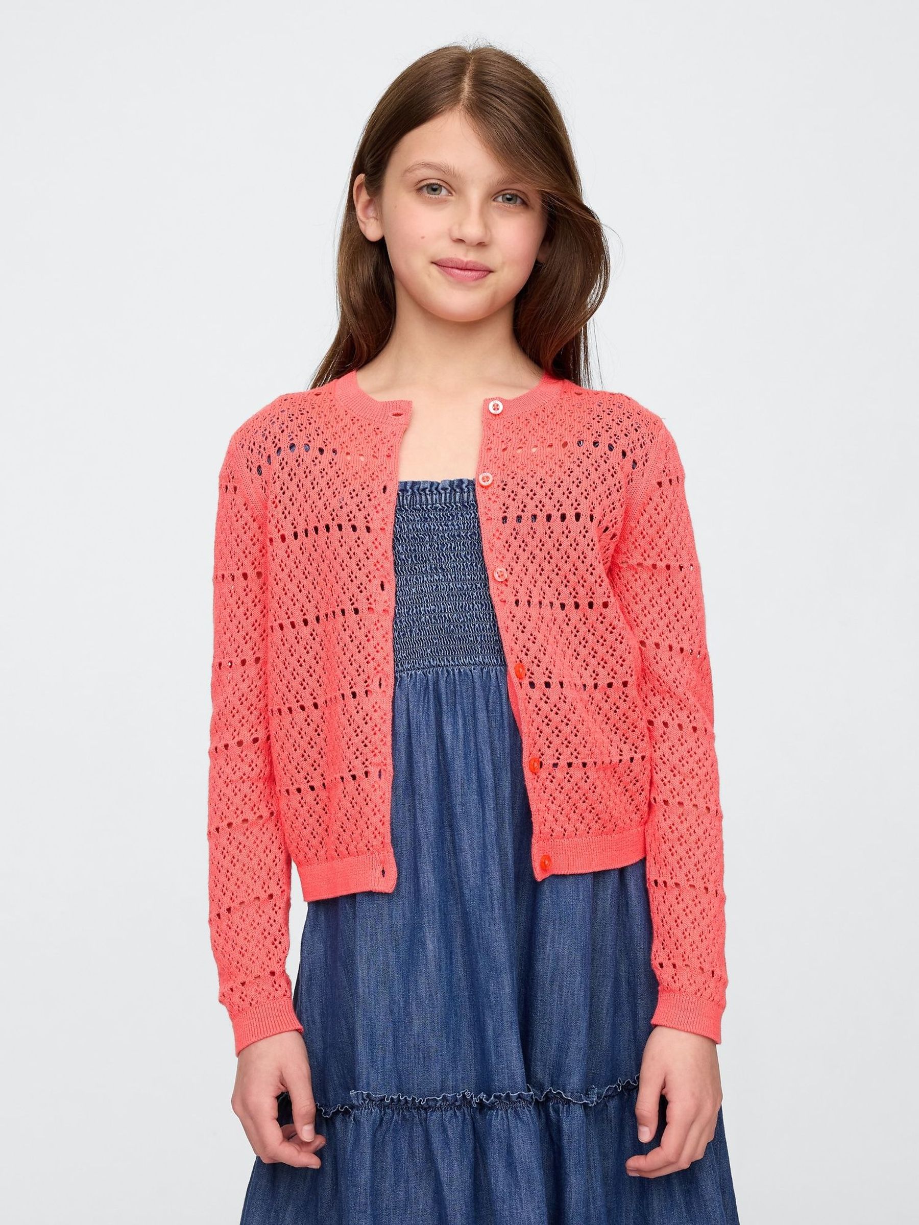 Red Pointelle Crochet Cardigan (4-13yrs) (F49013) | £25