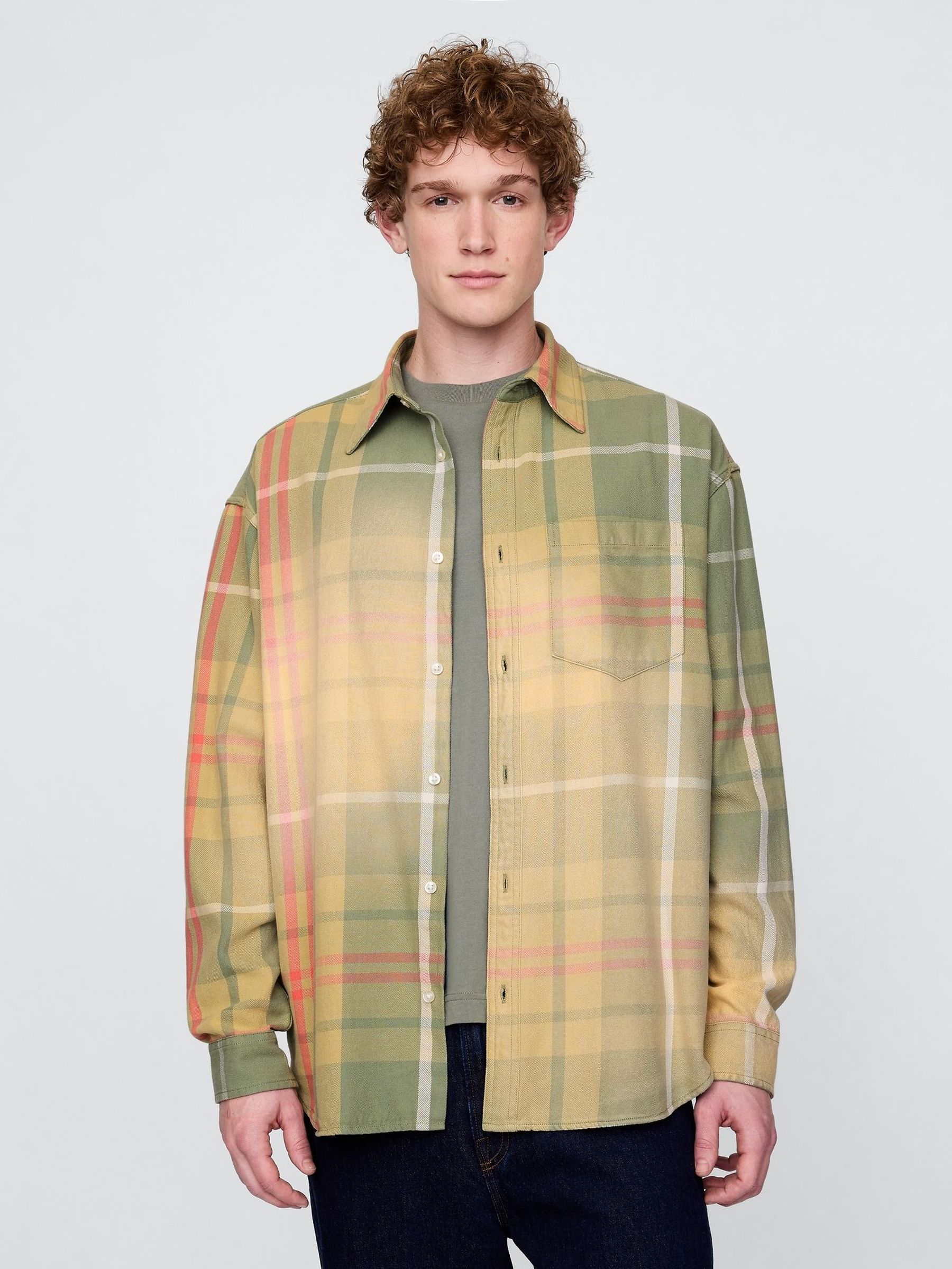 Green Check Cotton Twill Oversized Shirt (F49025) | £60