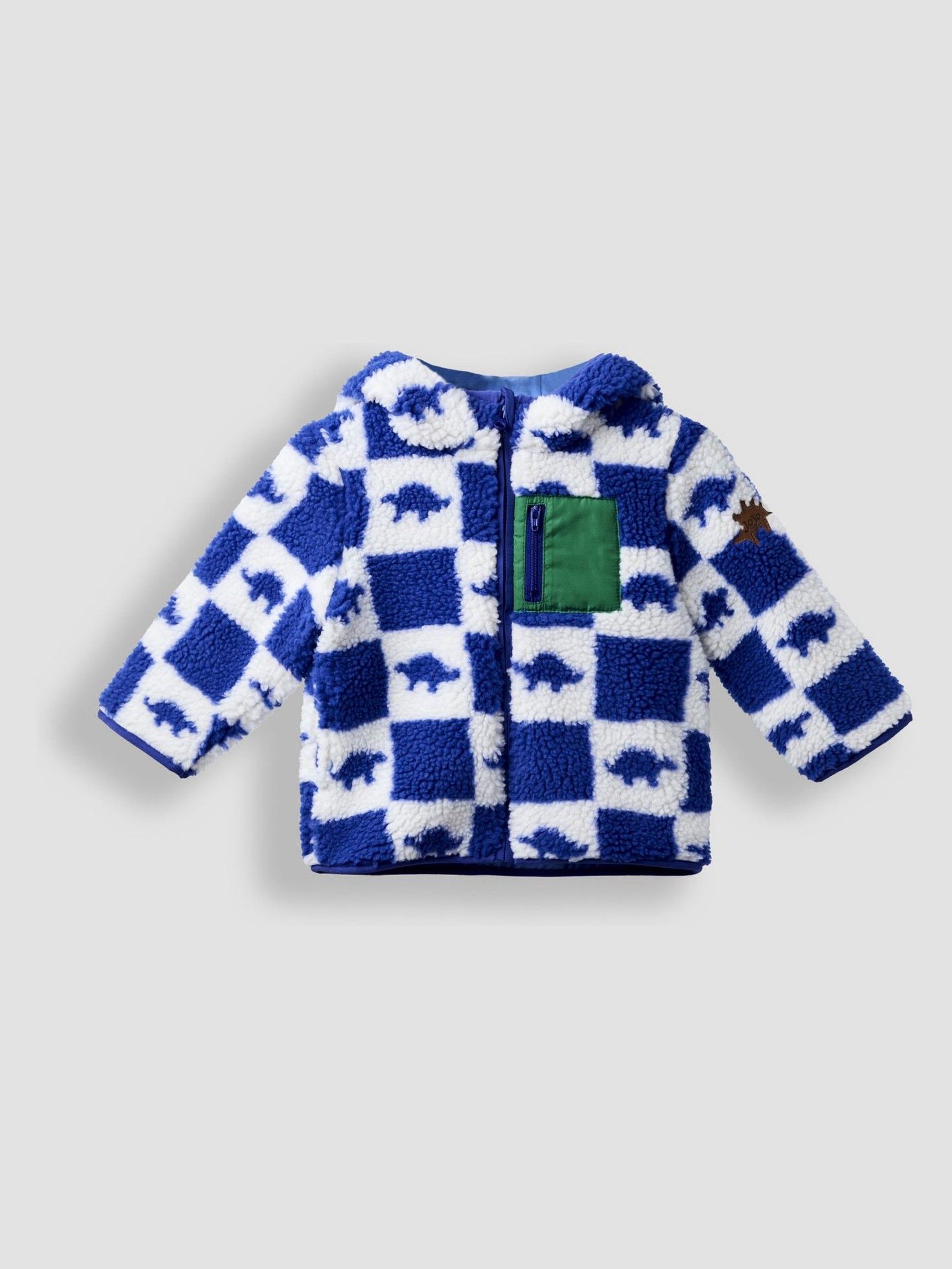 Blue Dino Checkerboard Hooded Borg Jacket (F49217) | £34 - £40