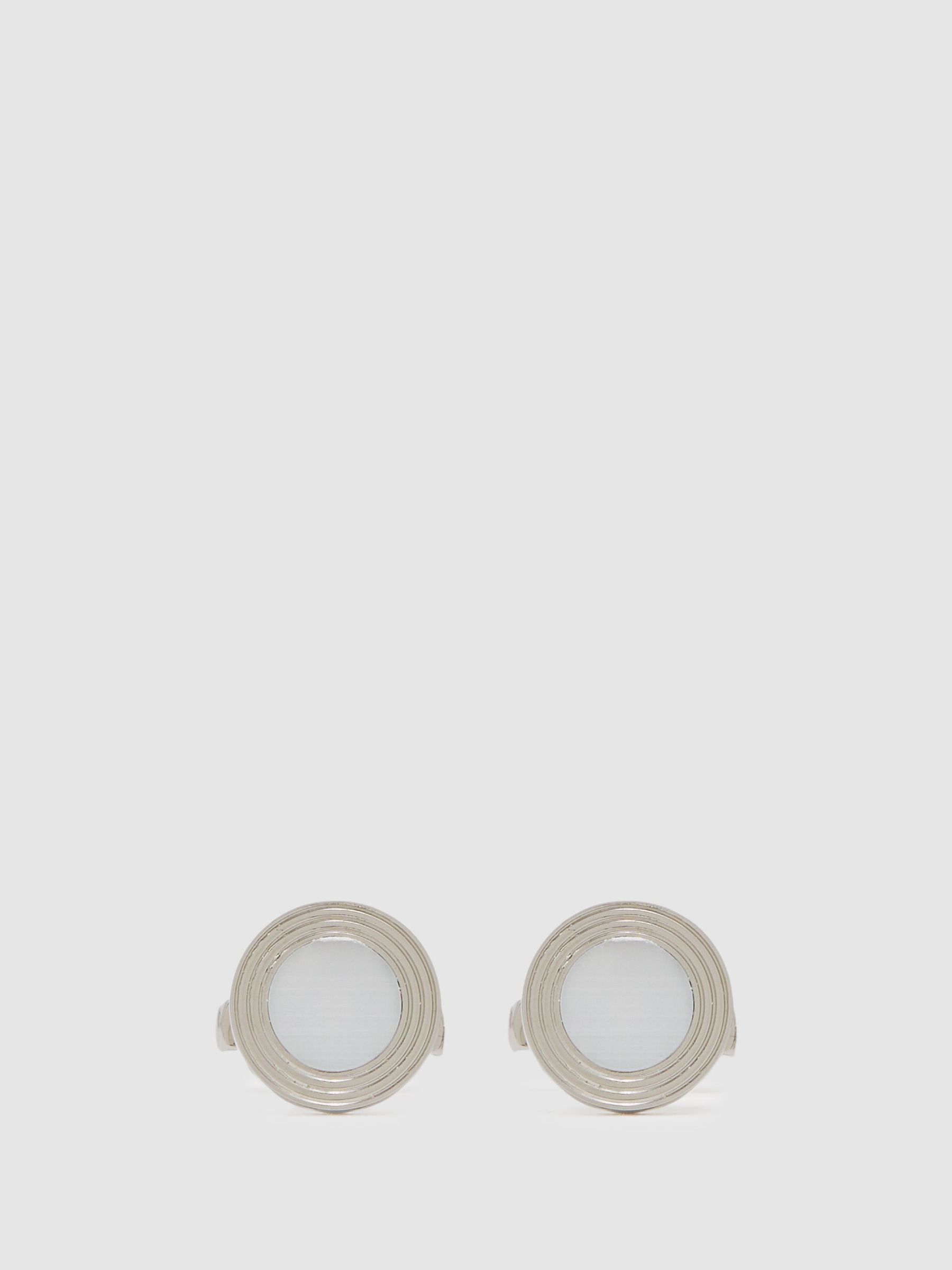 Inlaid Round Ridge Cufflinks in Silver Tone (F49249) | £58
