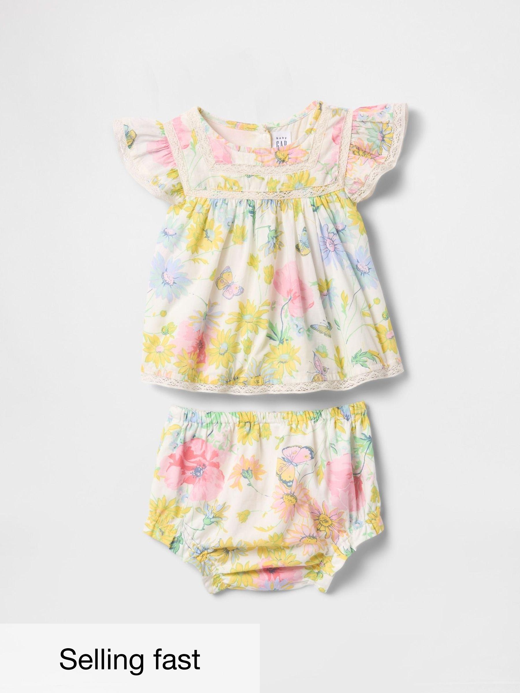 Cream Floral Linen-Cotton Ruffle Outfit Set (Newborn-24mths) (F49301) | £30